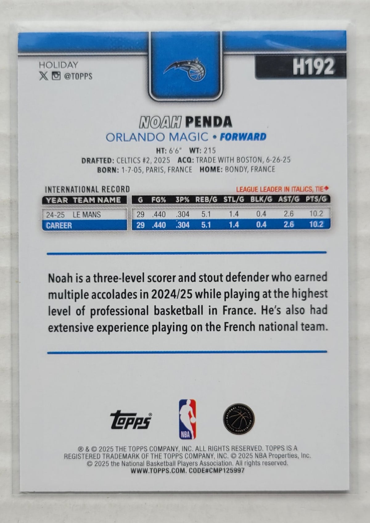 Noah Penda - 2025-26 Topps Holiday Glitter Holiday #H192 RC