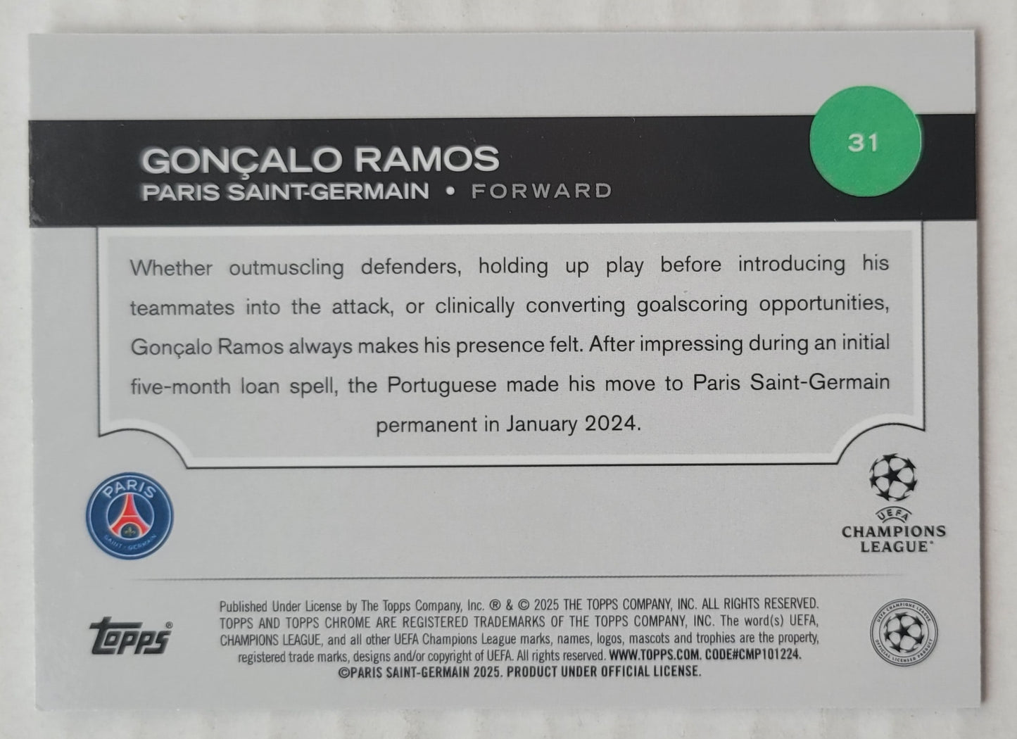 Goncalo Ramos - 2024-25 Topps Chrome UEFA Club Competitions #31