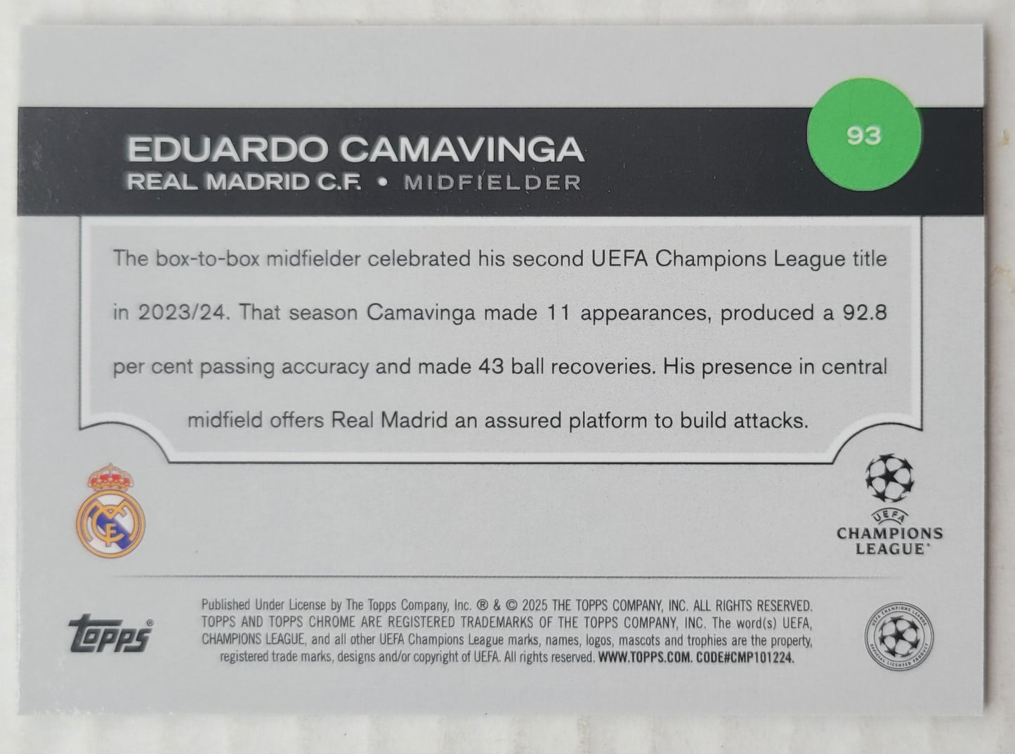 Eduardo Camavinga - 2024-25 Topps Chrome UEFA Club Competitions #93