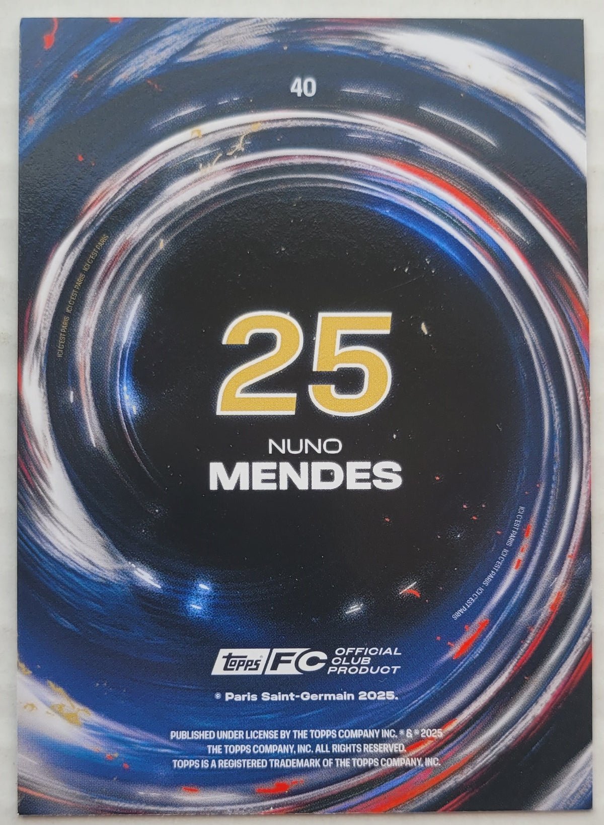 Nuno Mendes - 2024-25 Topps Paris Saint-Germain Team Set #40