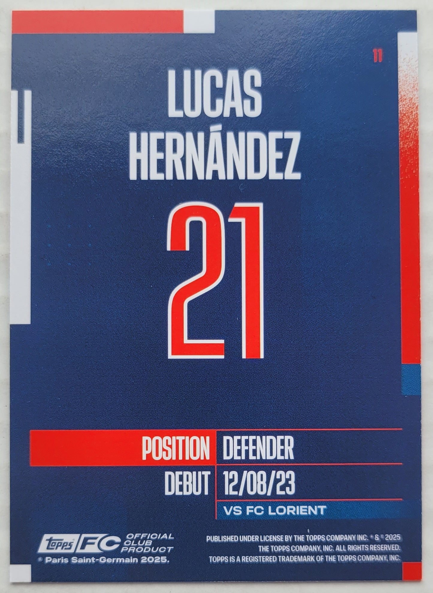 Lucas Hernandez - 2024-25 Topps Paris Saint-Germain Team Set #11