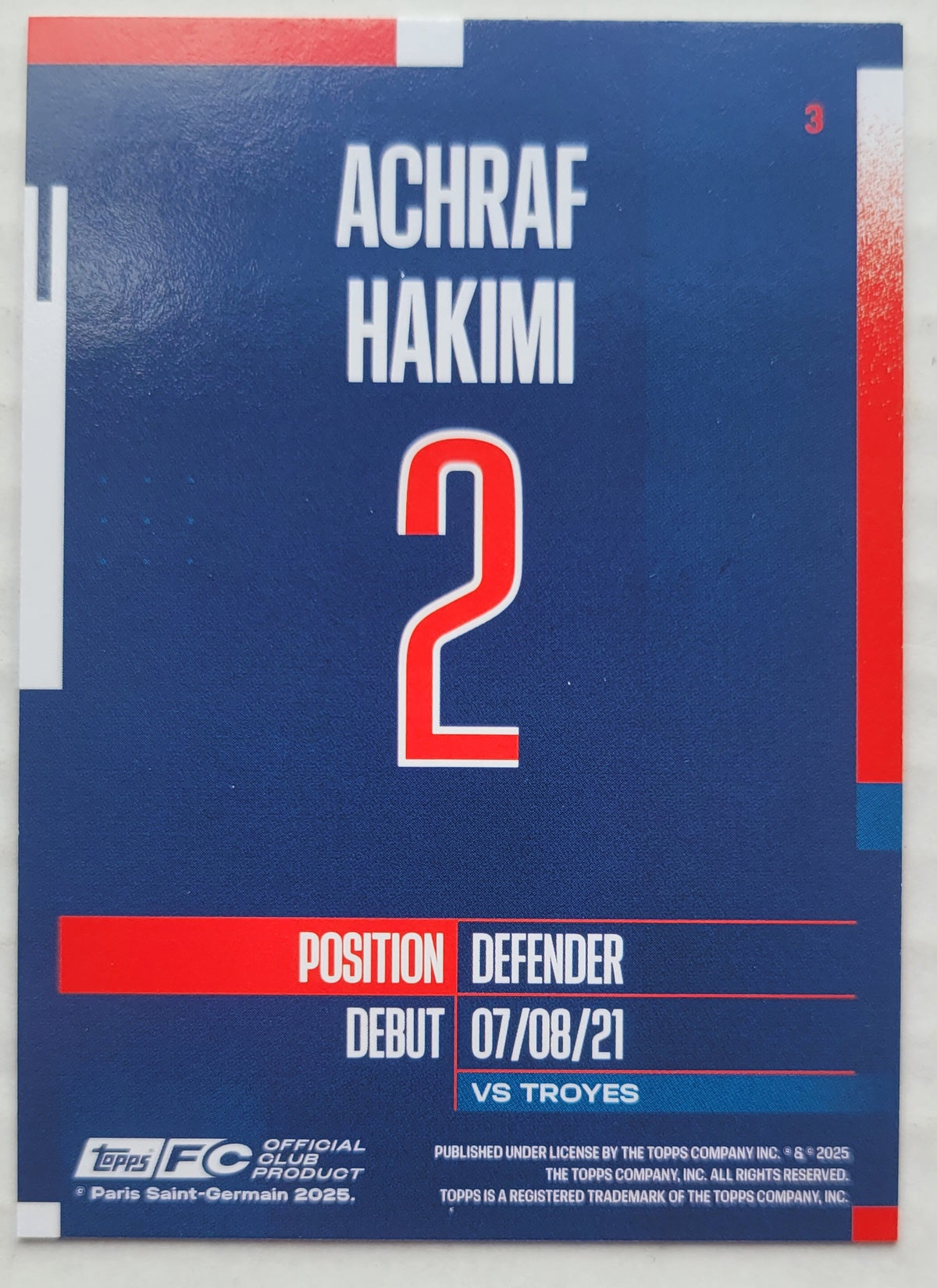 Achraf Hakimi - 2024-25 Topps Paris Saint-Germain Team Set #3