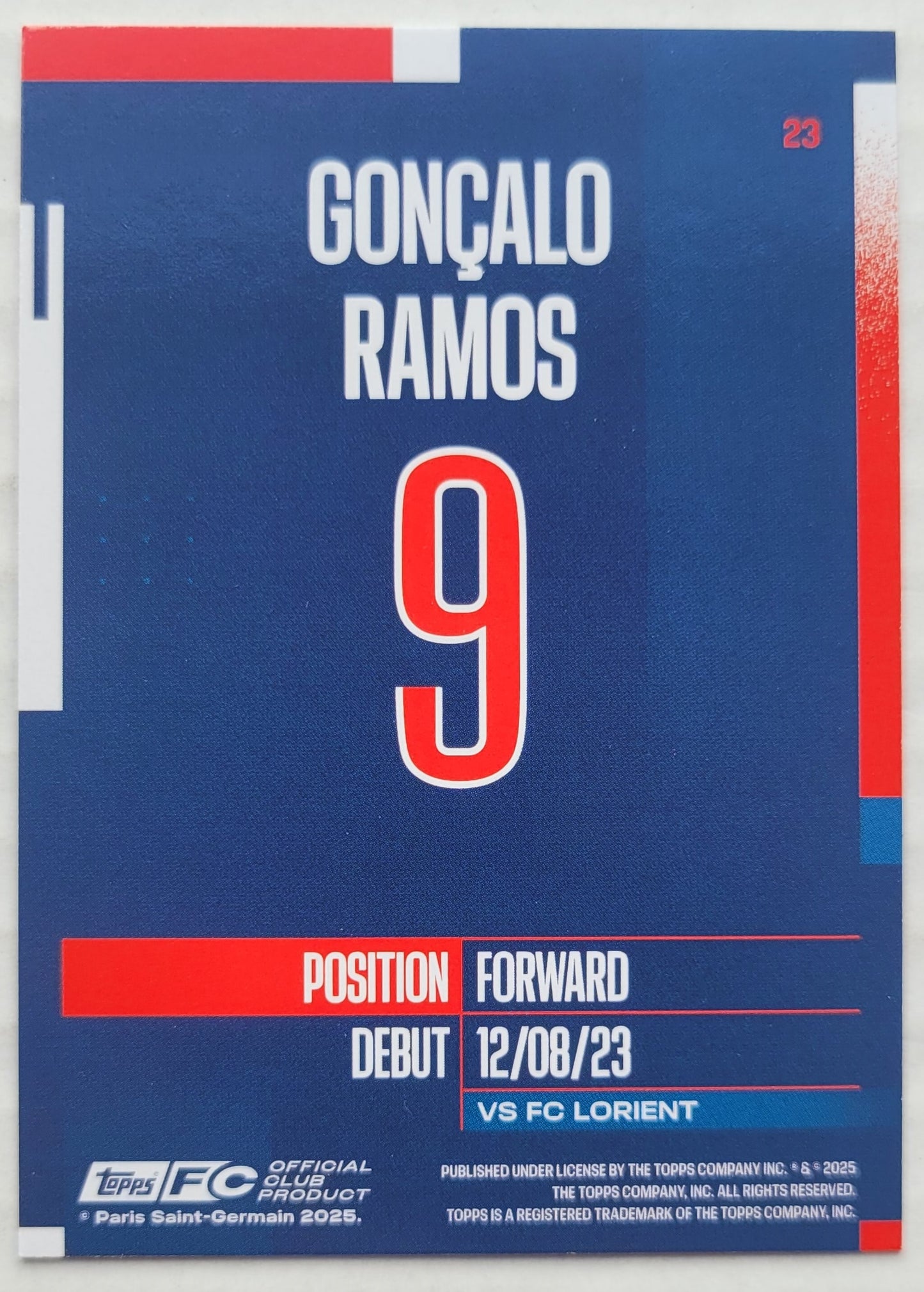 Gonçalo Ramos - 2024-25 Topps Paris Saint-Germain Team Set #23