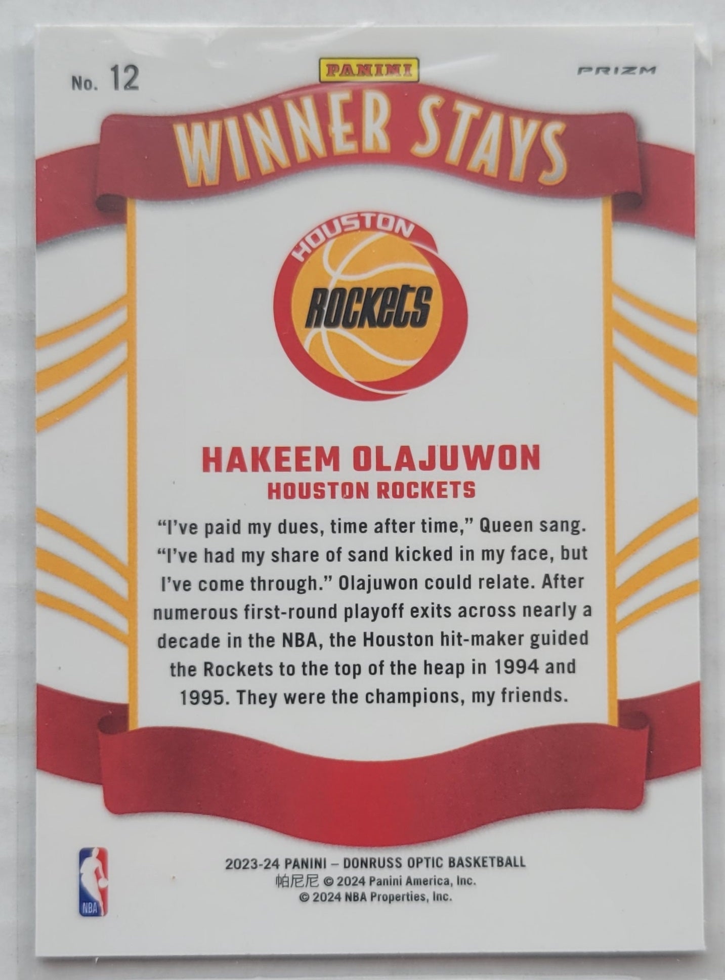Hakeem Olajuwon - 2023-24 Donruss Optic Winner Stays Purple #12