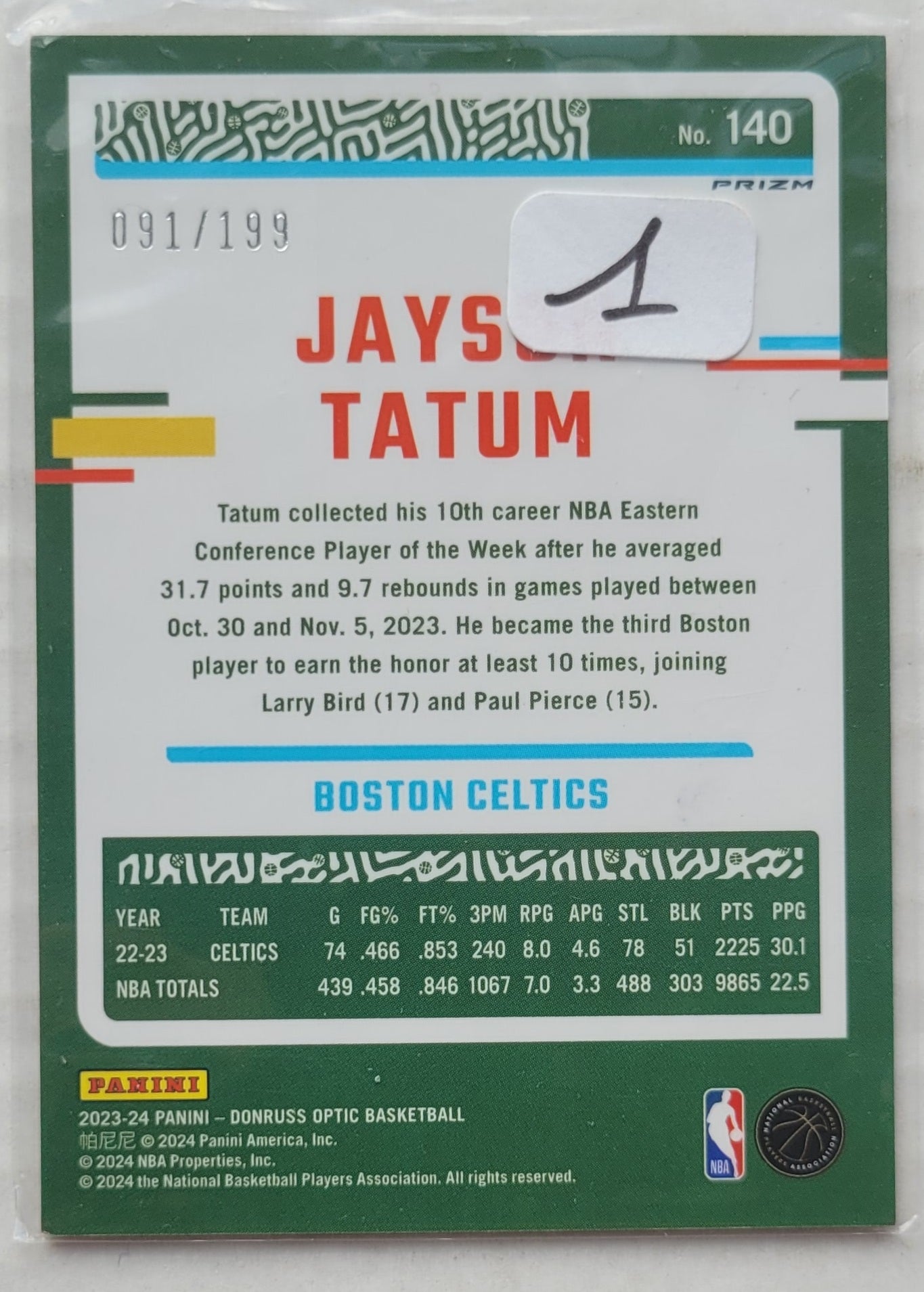 Jayson Tatum - 2023-24 Donruss Optic Orange #140 - 091/199