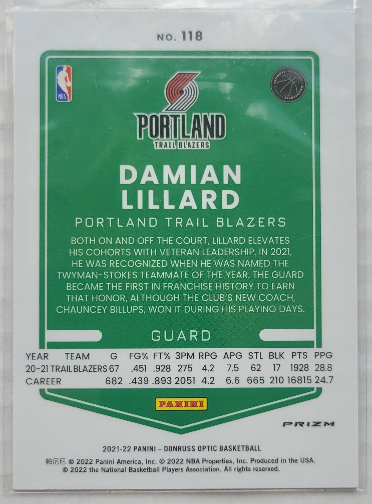 Damian Lillard - 2021-22 Donruss Optic Red Pulsar #118