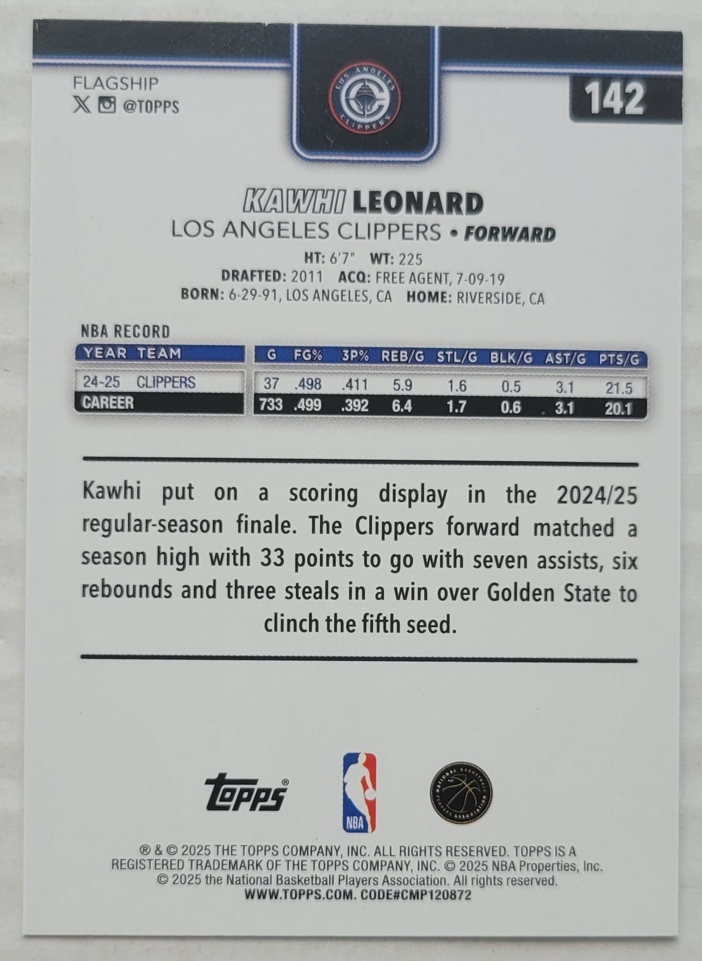 Kawhi Leonard - 2025-26 Topps Holo Foil #142