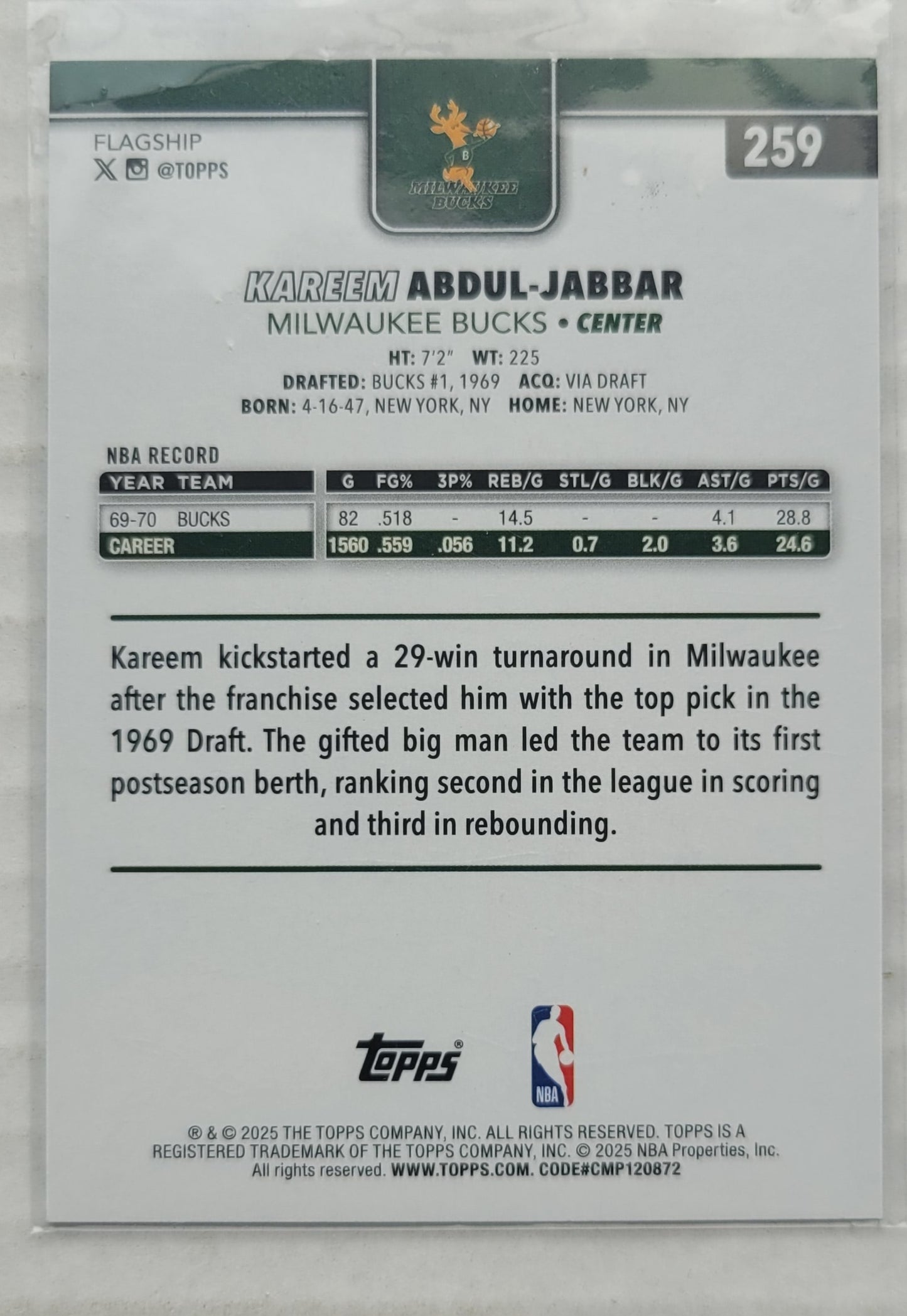 Kareem Abdul-Jabbar - 2025-26 Topps Rainbow Foilboard #259