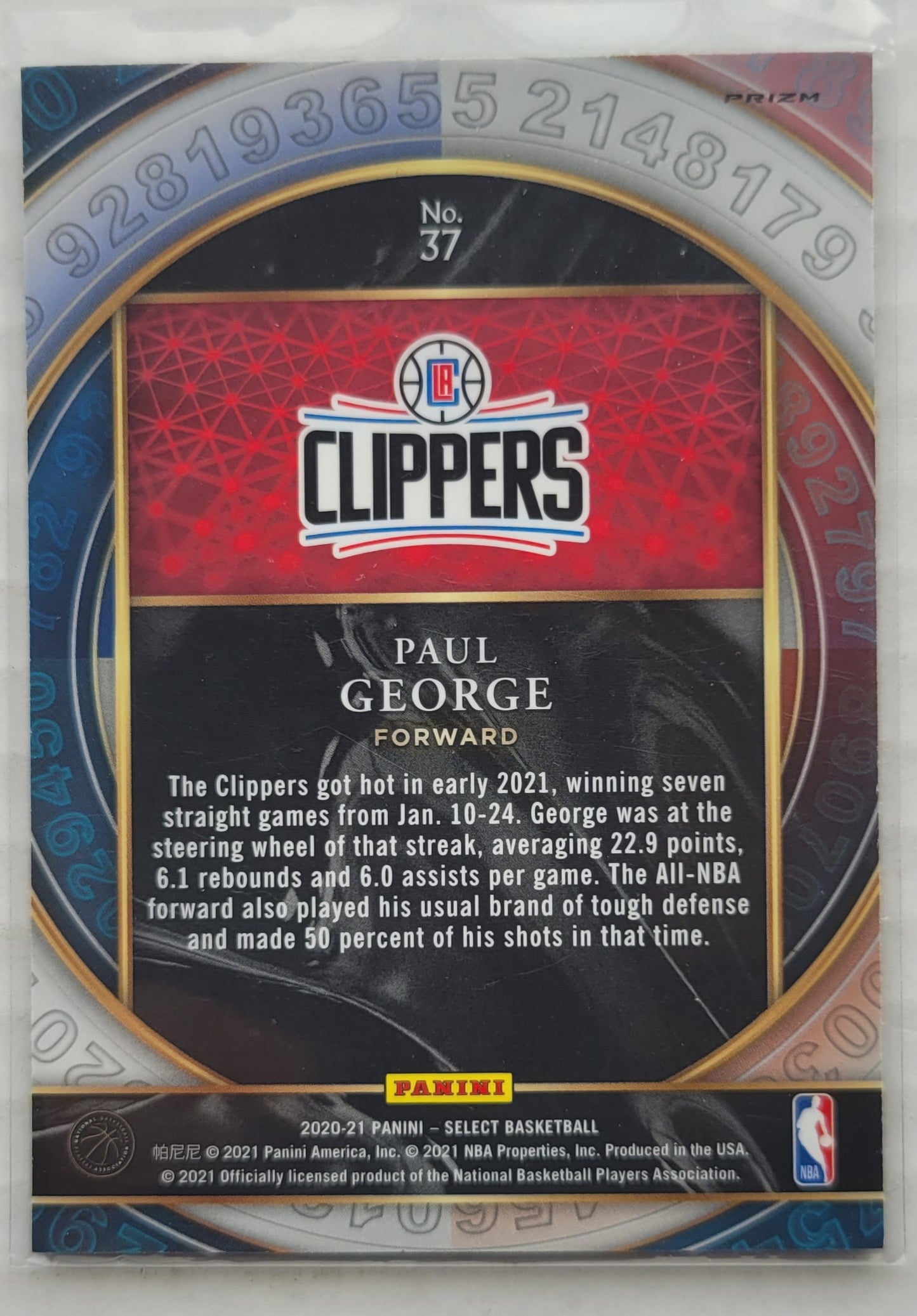 Paul George - 2020-21 Select Numbers Prizms Green #37