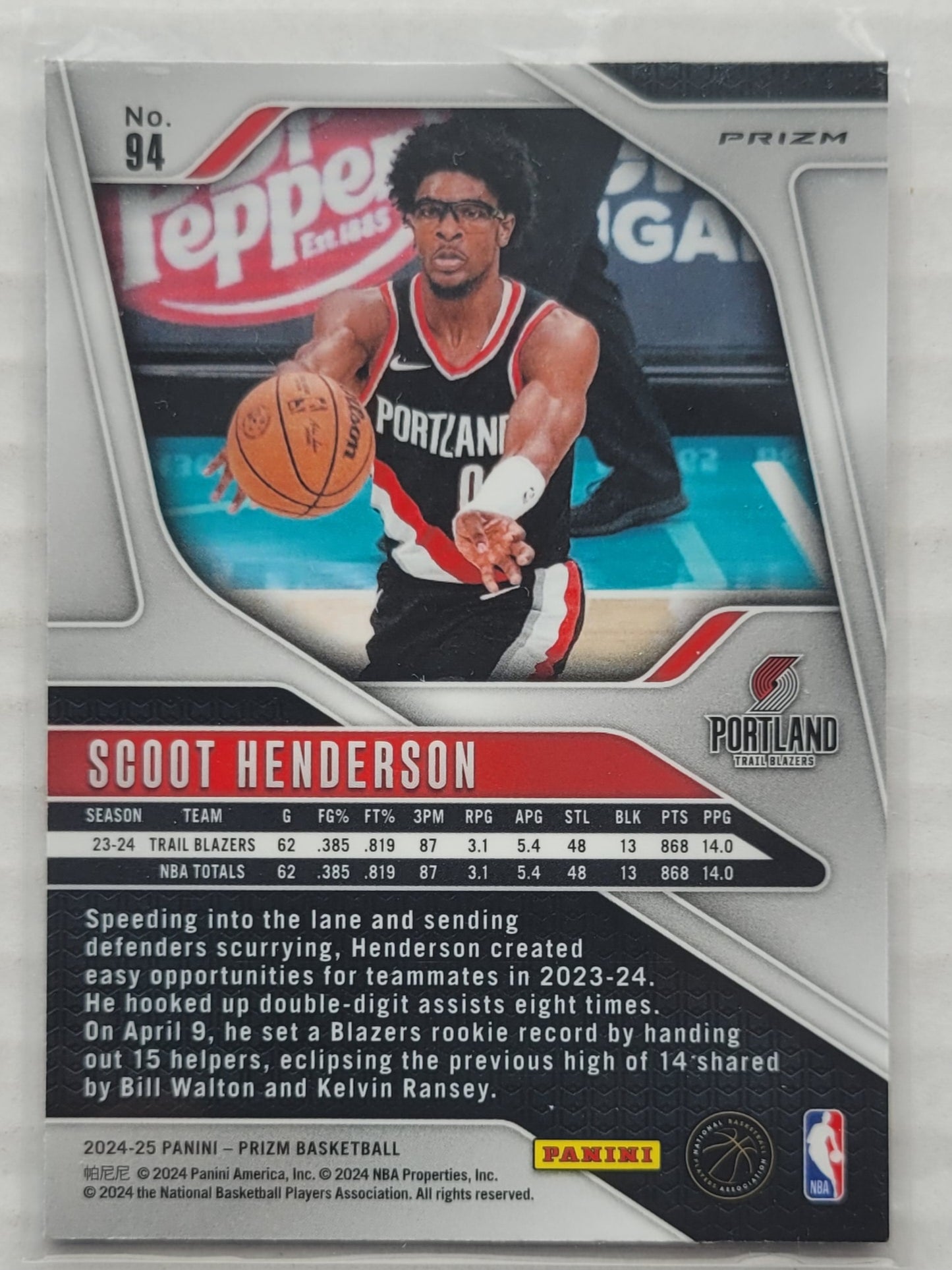 Scoot Henderson - 2024-25 Panini Prizm Prizms Red White and Blue #94