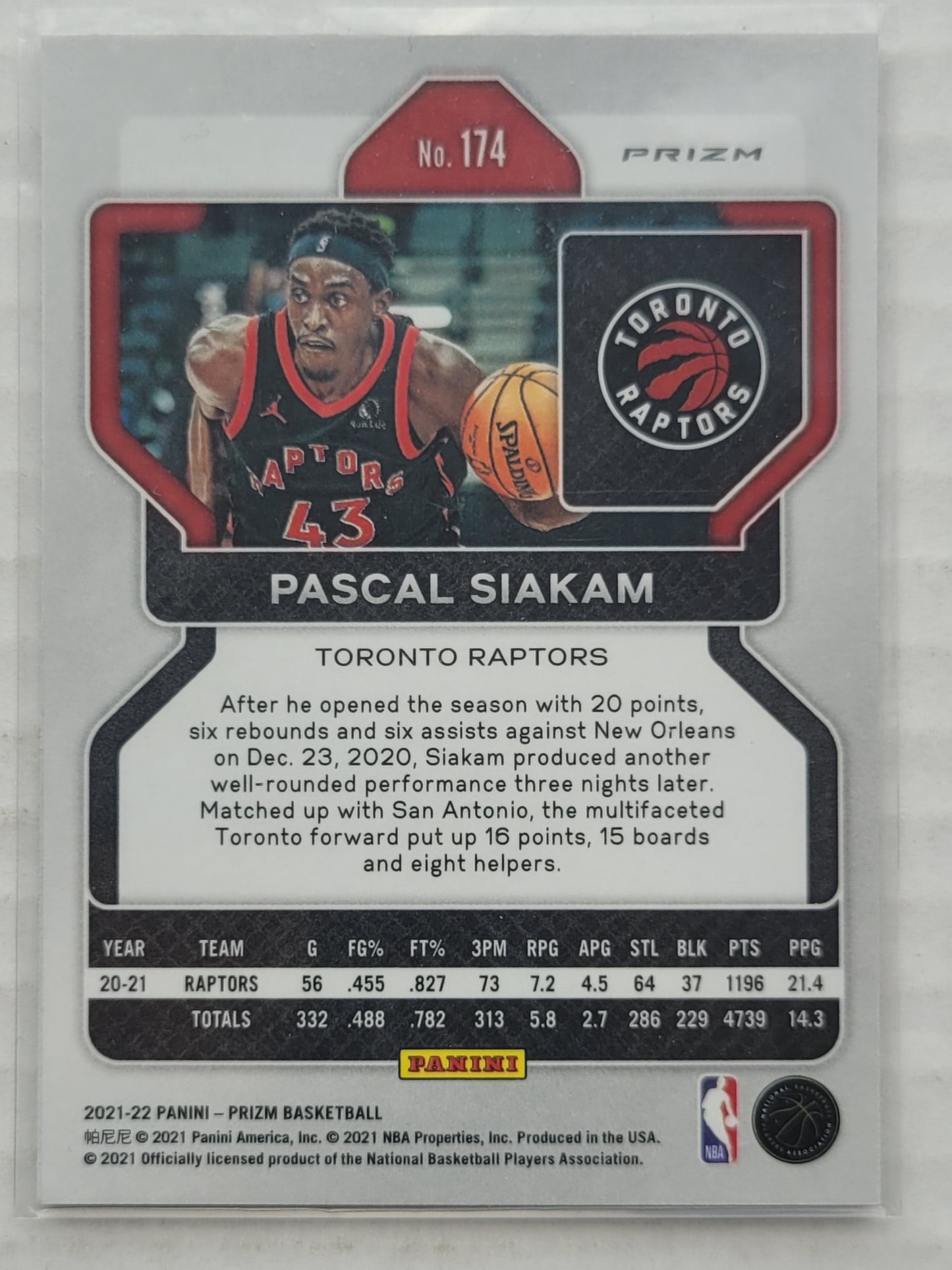 Pascal Siakam - 2021-22 Panini Prizm Prizms Silver #174