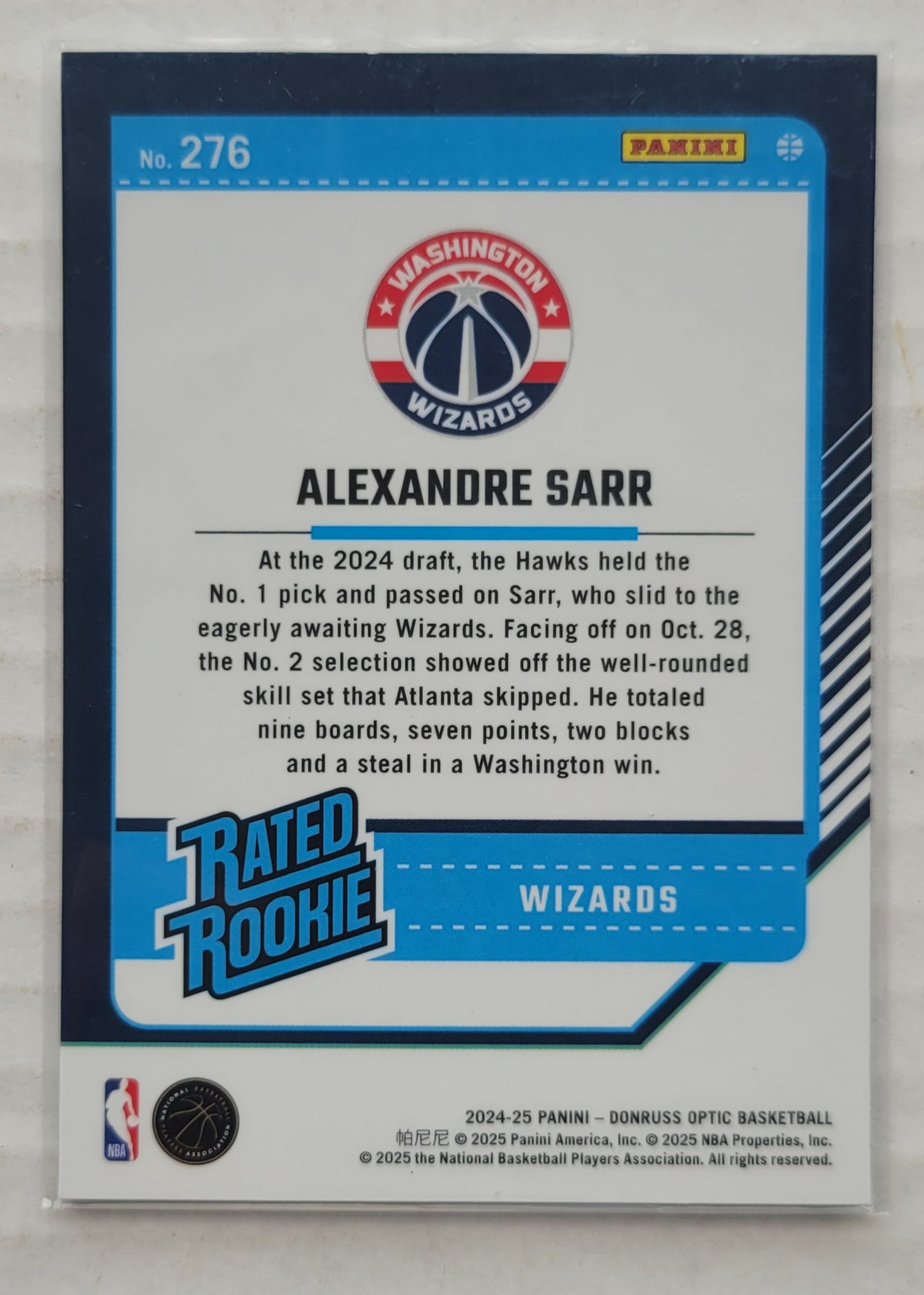 Alexandre Sarr - 2024-25 Donruss Optic #276 RR RC