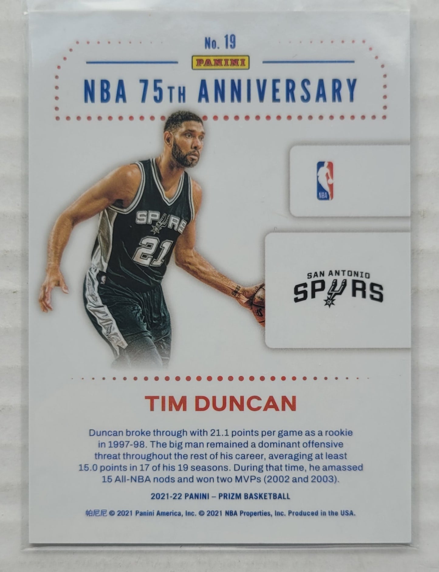 Tim Duncan - 2021-22 Panini Prizm NBA 75th Logo #19