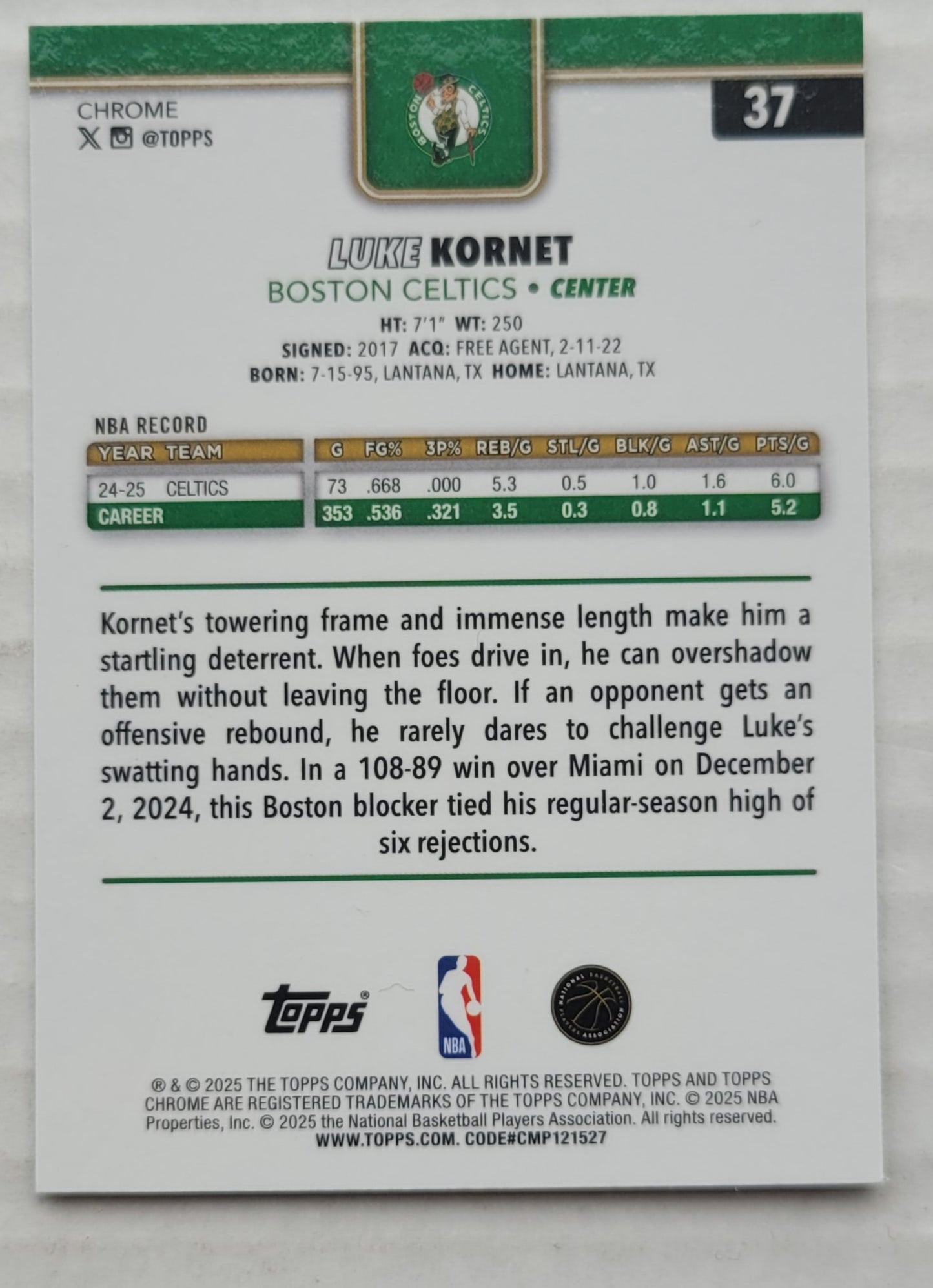 Luke Kornet - 2025-26 Topps Chrome X-Fractors #37