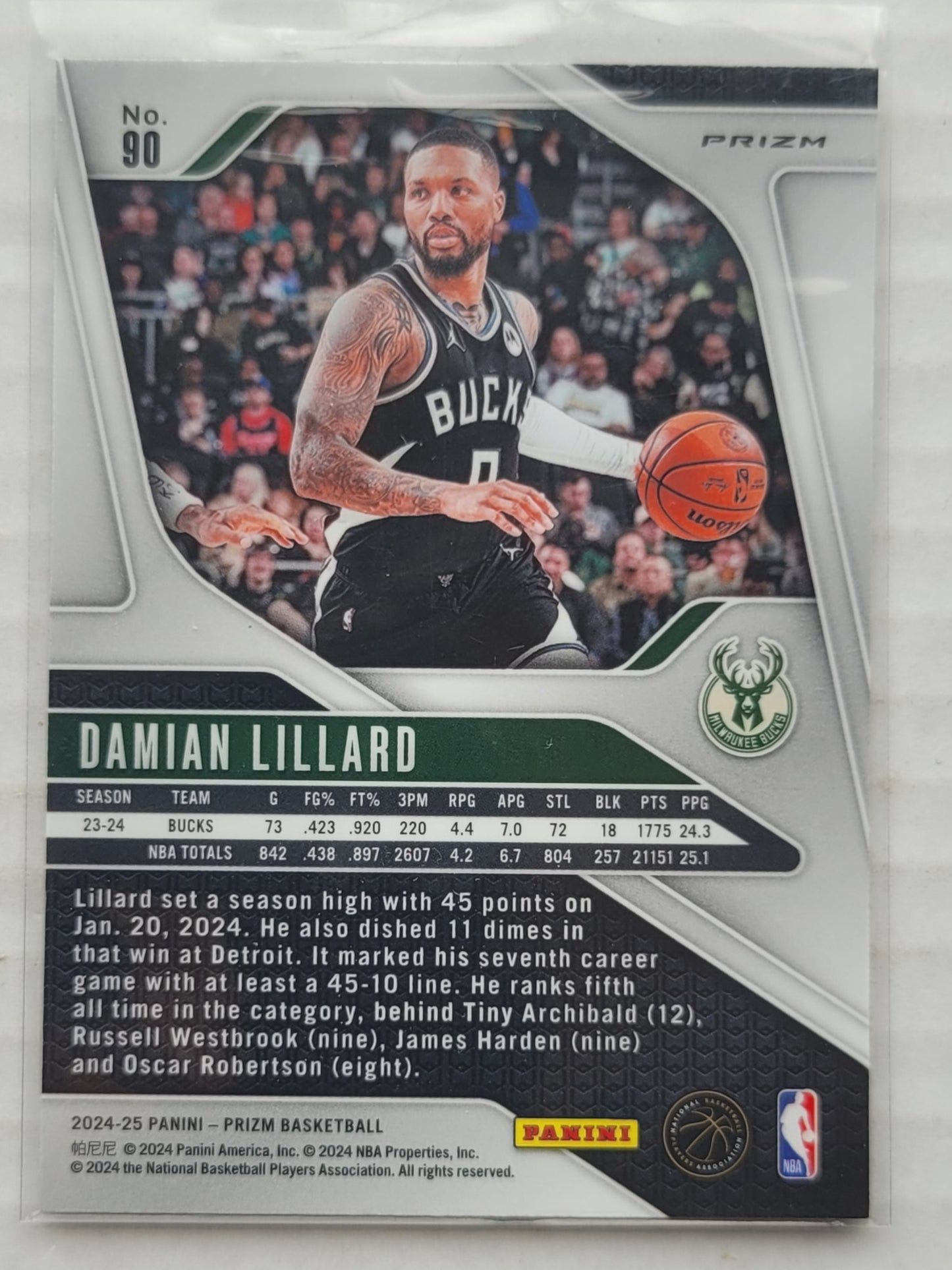 Damian Lillard - 2024-25 Panini Prizm Prizms Silver #90