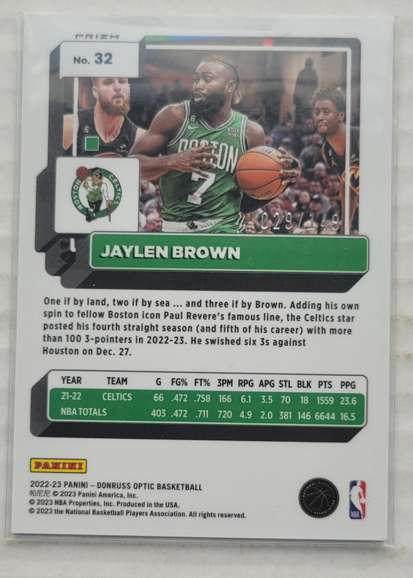 Jaylen Brown - 2022-23 Donruss Optic Lime Green #32 - 029/149