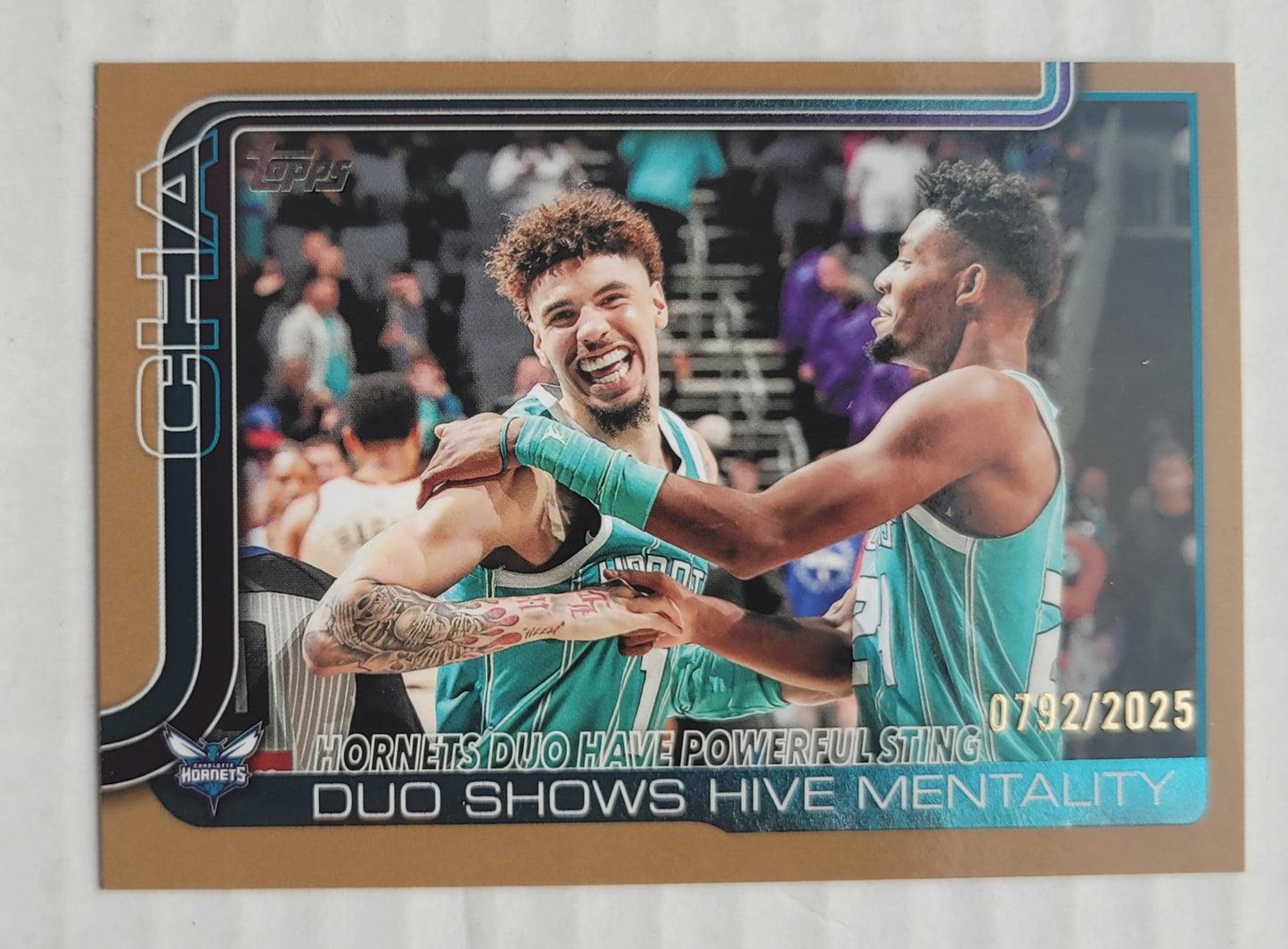 LaMelo Ball / Brandon Miller - 2025-26 Topps Gold #283 Hornets Duo Have Powerful Sting - 0792/2025