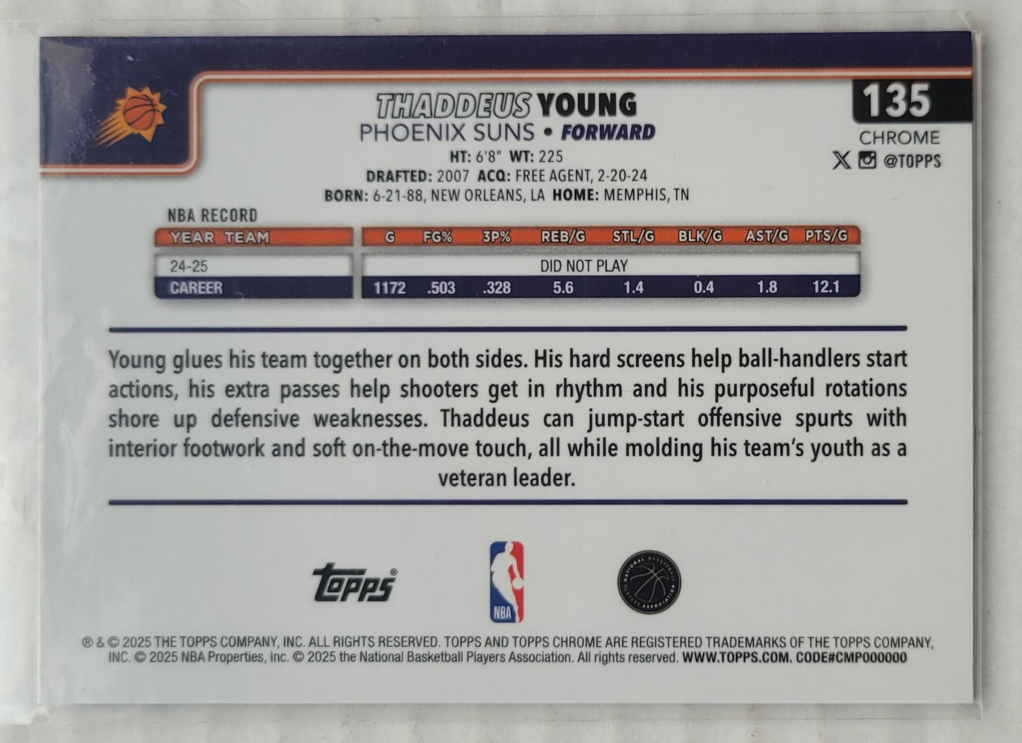 Thaddeus Young - 2025-26 Topps Chrome RayWave Blue Refractors #135 - 043/150