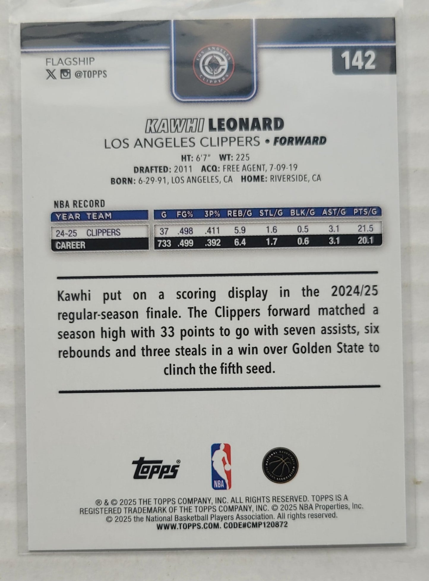 Kawhi Leonard - 2025-26 Topps Rainbow Foilboard #142