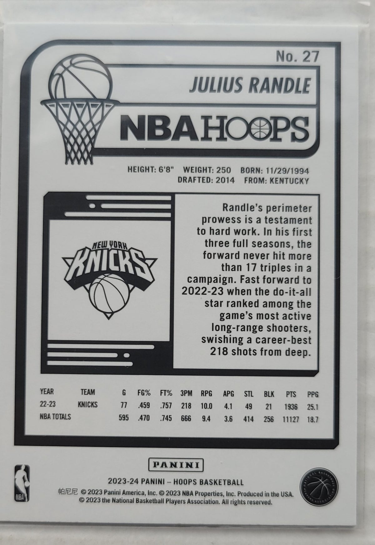Julius Randle - 2023-24 Hoops Hyper Blue #27