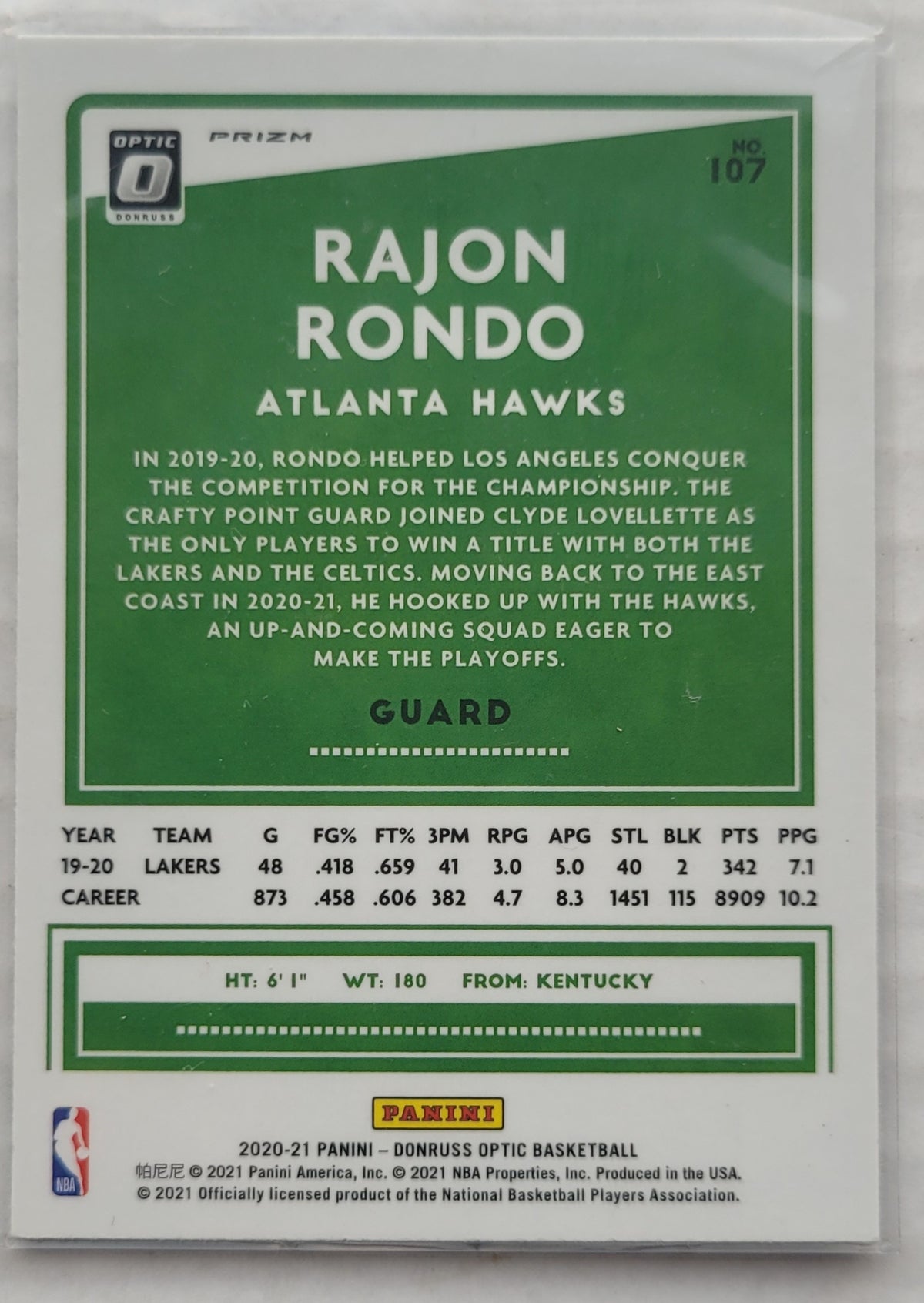 Rajon Rondo - 2020-21 Donruss Optic Blue Velocity #107
