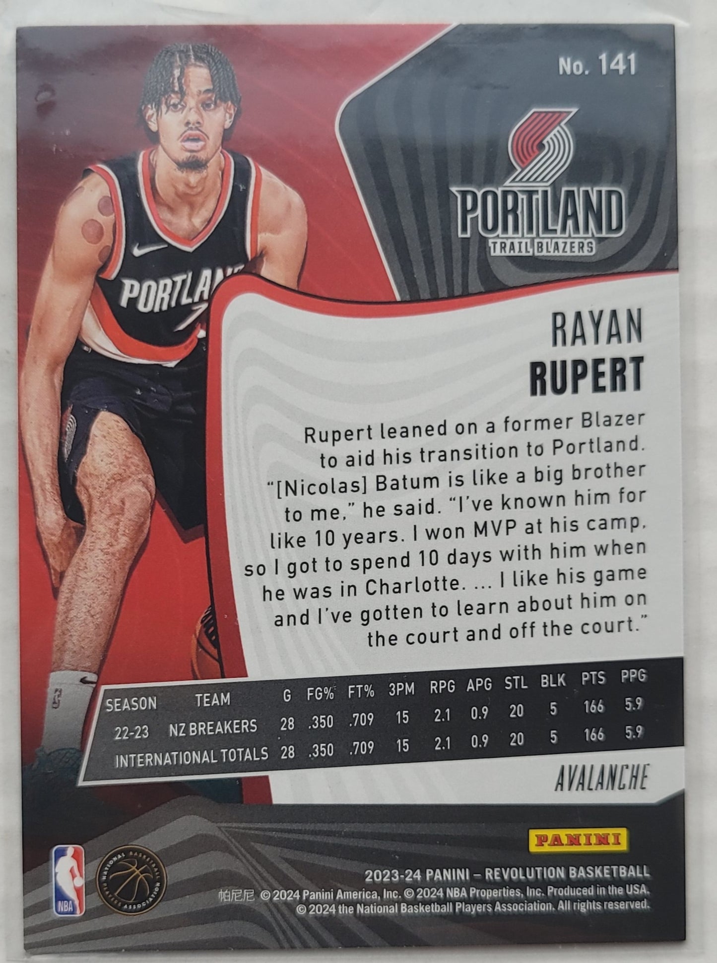 Rayan Rupert - 2023-24 Panini Revolution Avalanche #141 RC