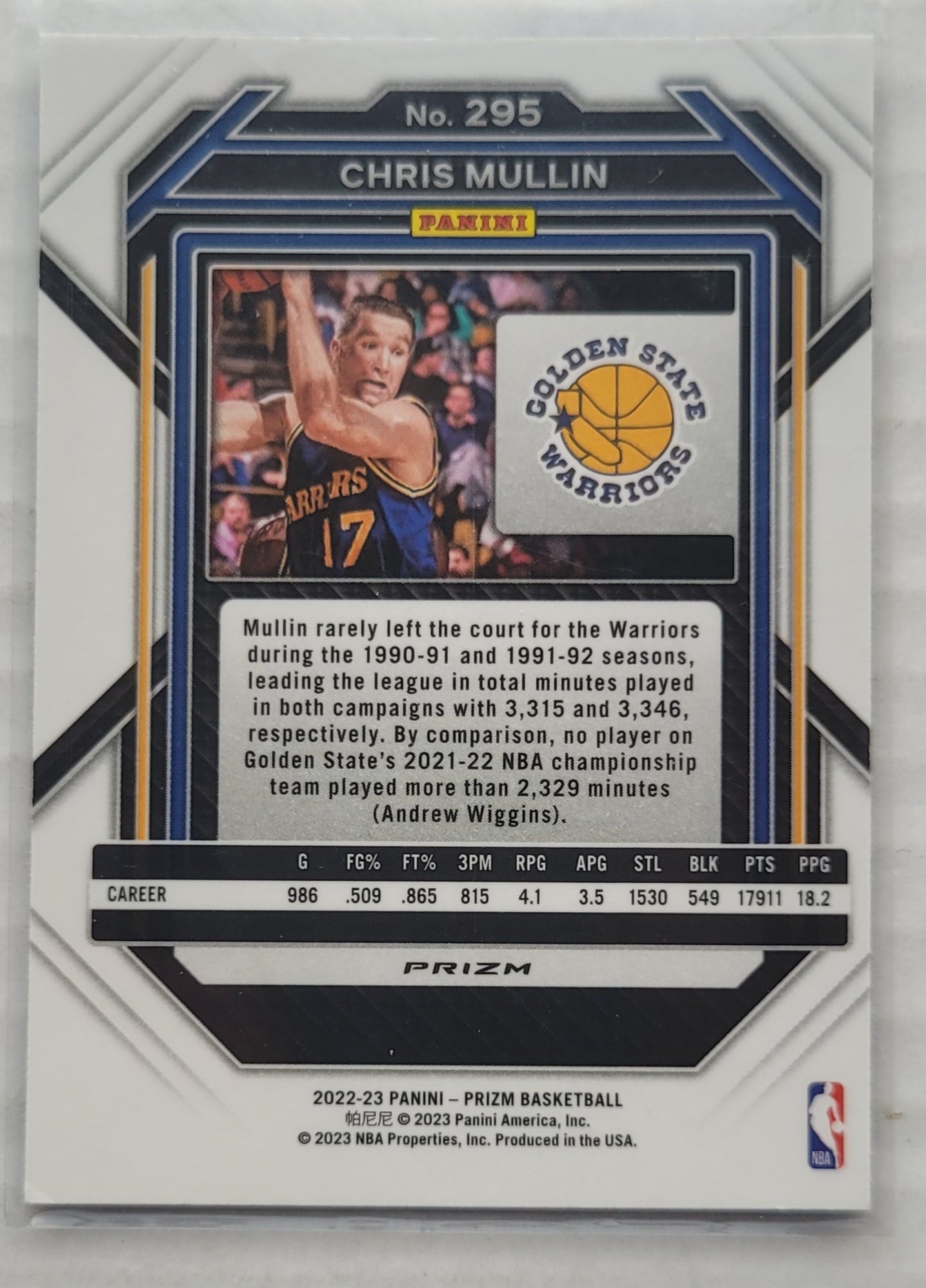 Chris Mullin - 2022-23 Panini Prizm Prizms Blue Wave #295
