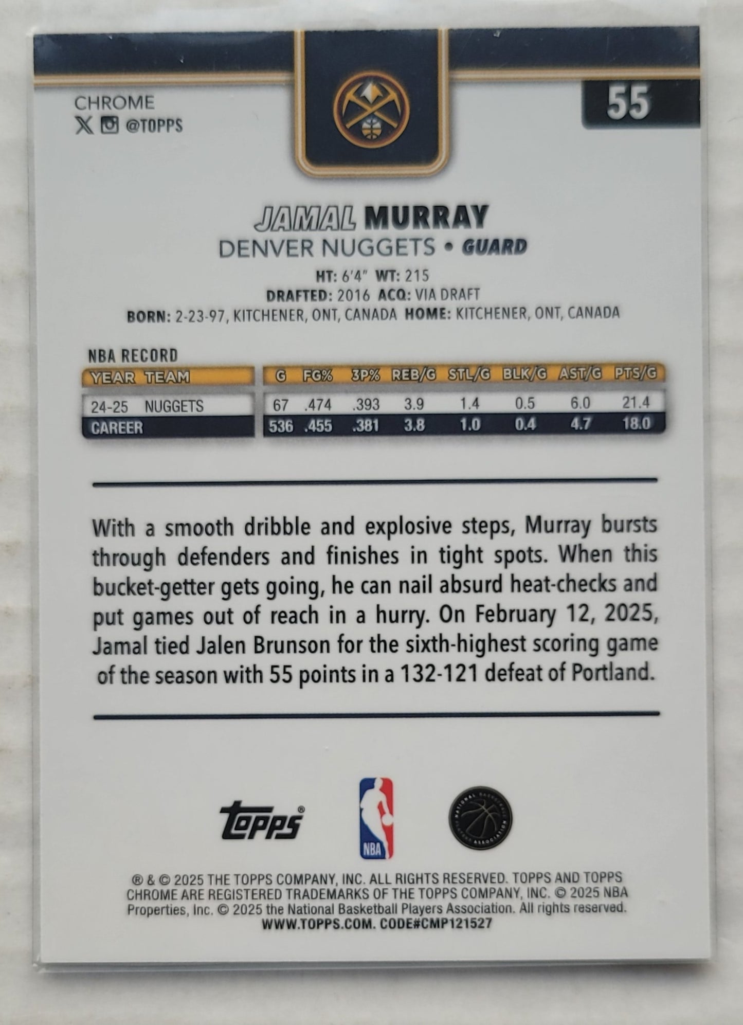 Jamal Murray - 2025-26 Topps Chrome Prism Refractors #55