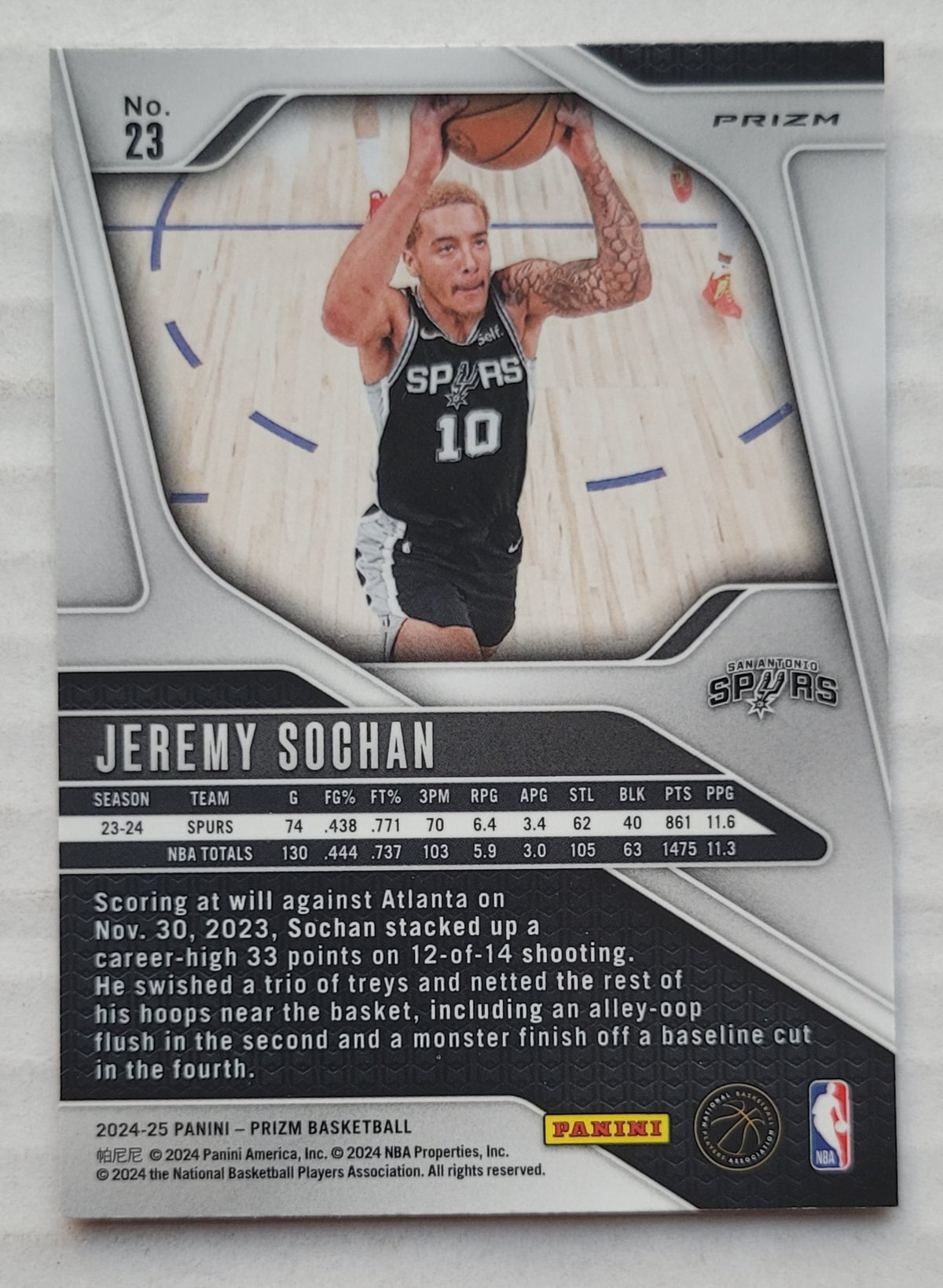 Jeremy Sochan - 2024-25 Panini Prizm Prizms Red Ice #23