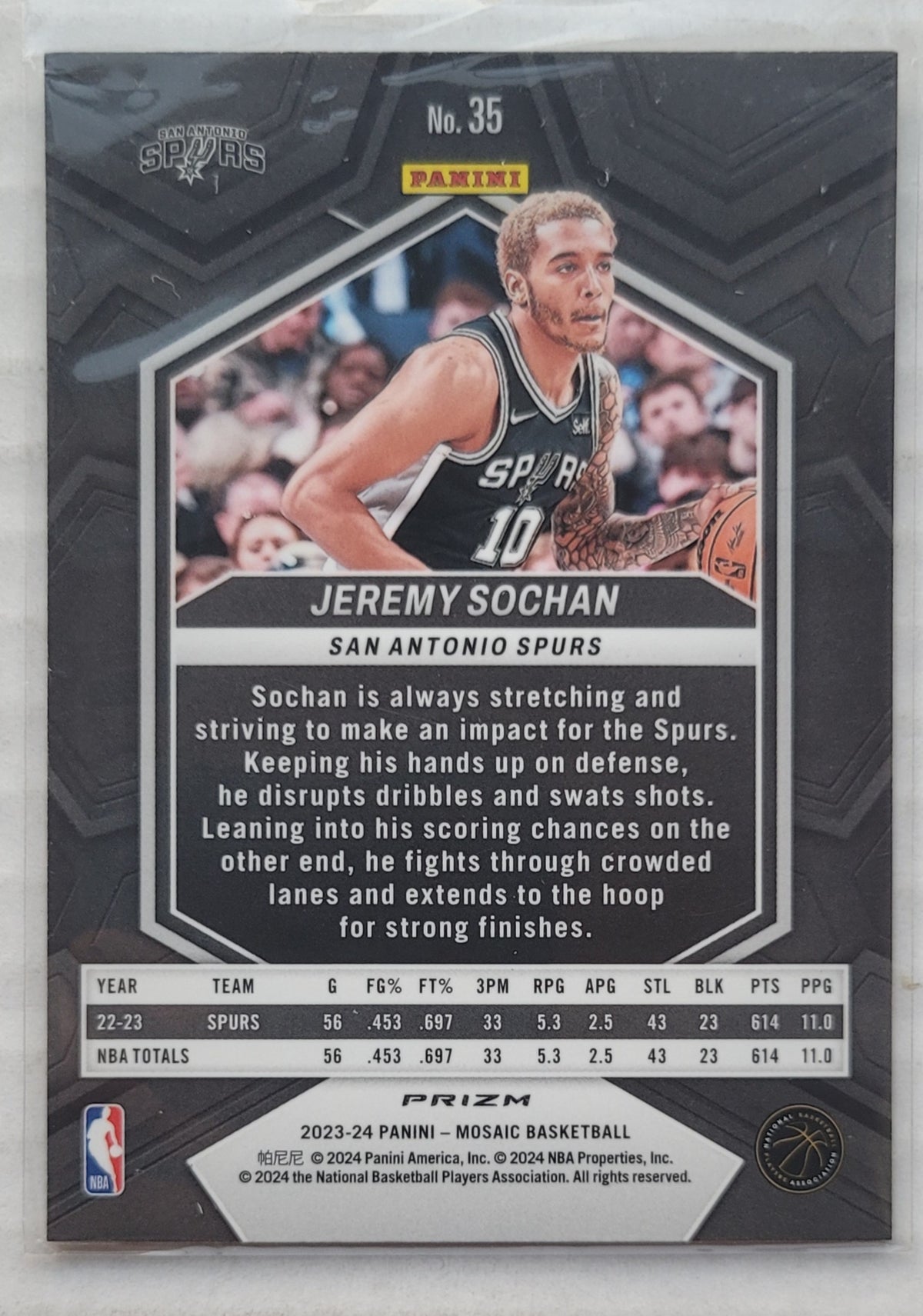 Jeremy Sochan - 2023-24 Panini Mosaic Silver #35