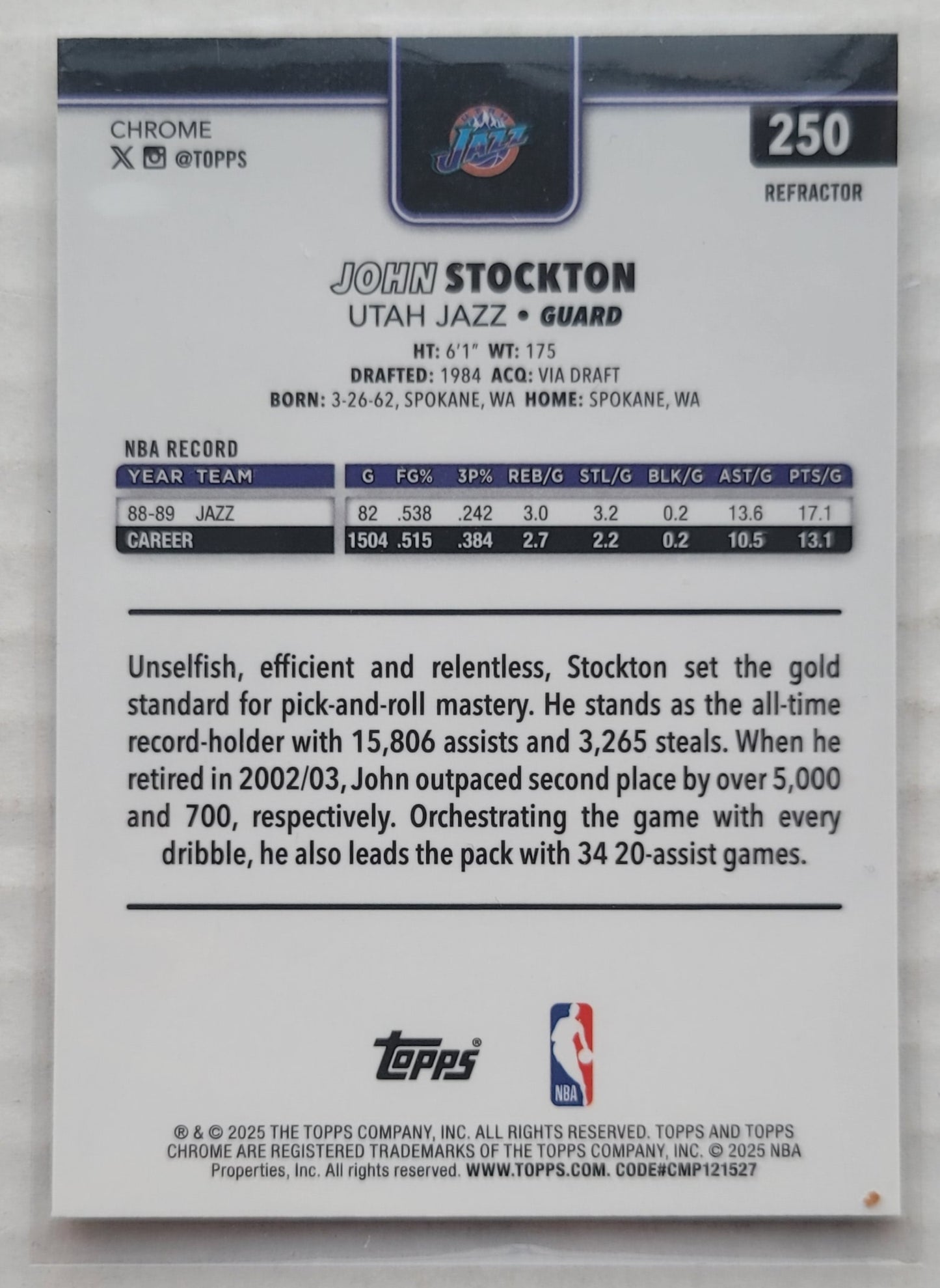 John Stockton - 2025-26 Topps Chrome Refractors #250