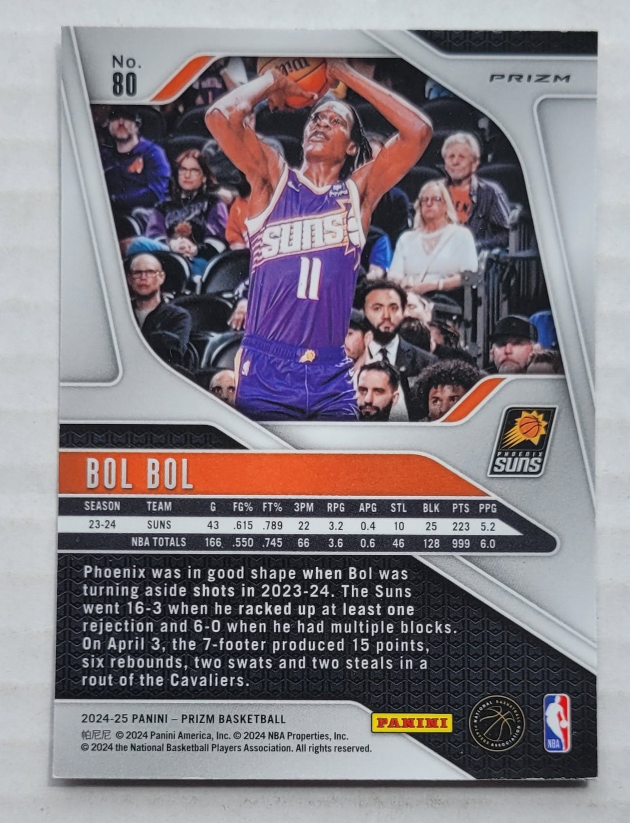 Bol Bol - 2024-25 Panini Prizm Prizms Silver #80