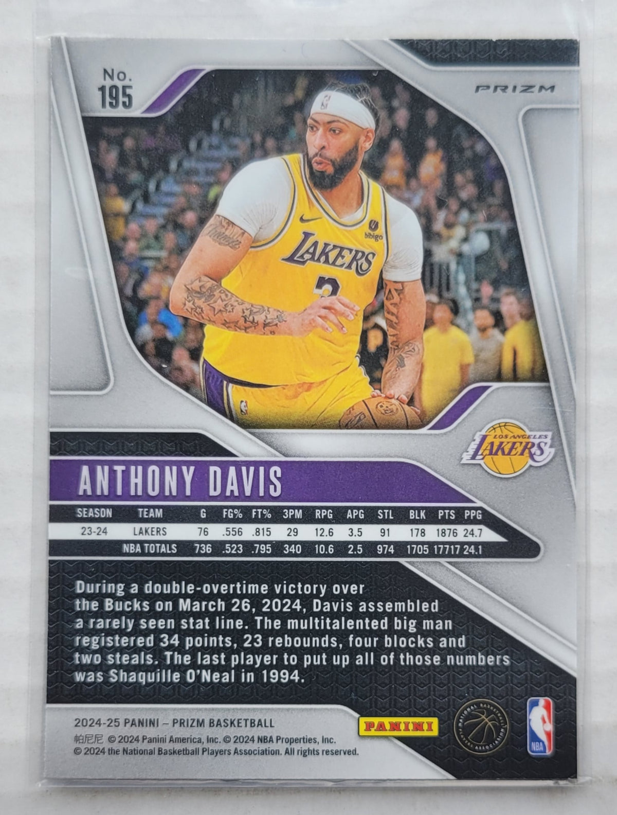 Anthony Davis - 2024-25 Panini Prizm Prizms Ice #195