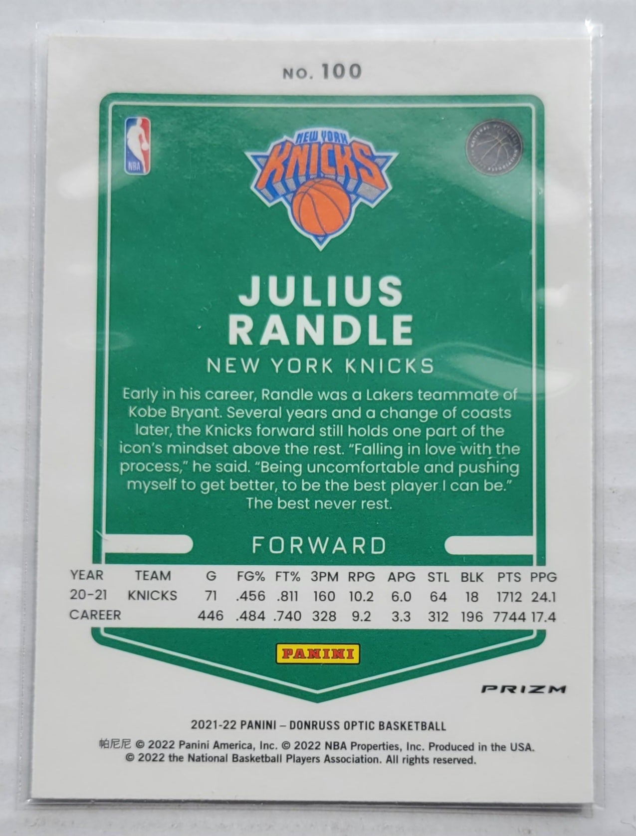 Julius Randle - 2021-22 Donruss Optic Target Box Set #100