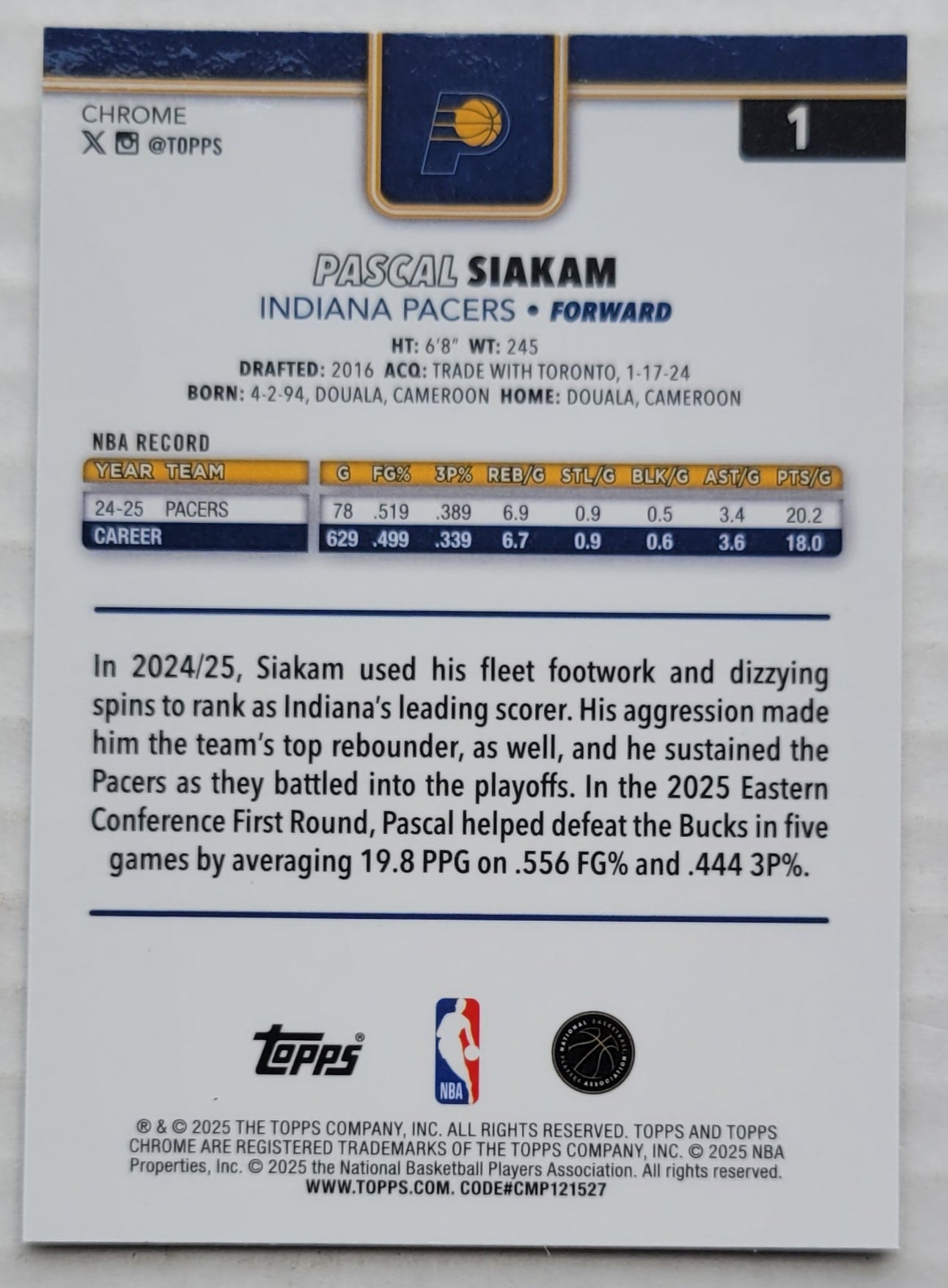 Pascal Siakam - 2025-26 Topps Chrome Pulsar Refractors #1