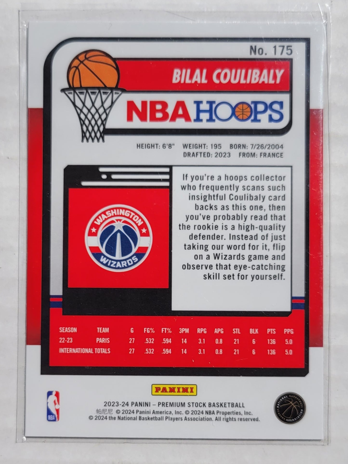 Bilal Coulibaly - 2023-24 Hoops Premium Stock #175 RC