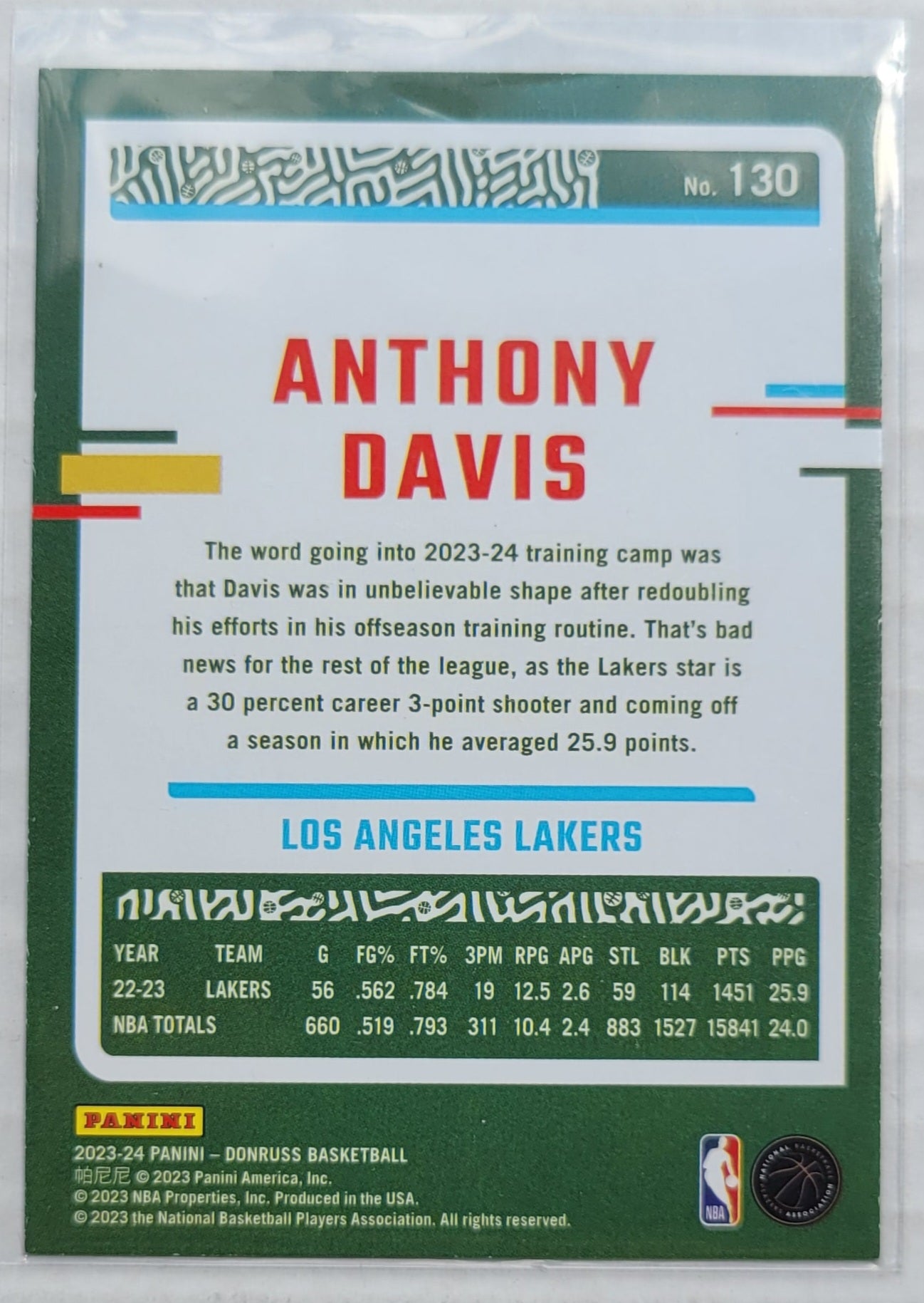 Anthony Davis - 2023-24 Donruss Holo Green Laser #130
