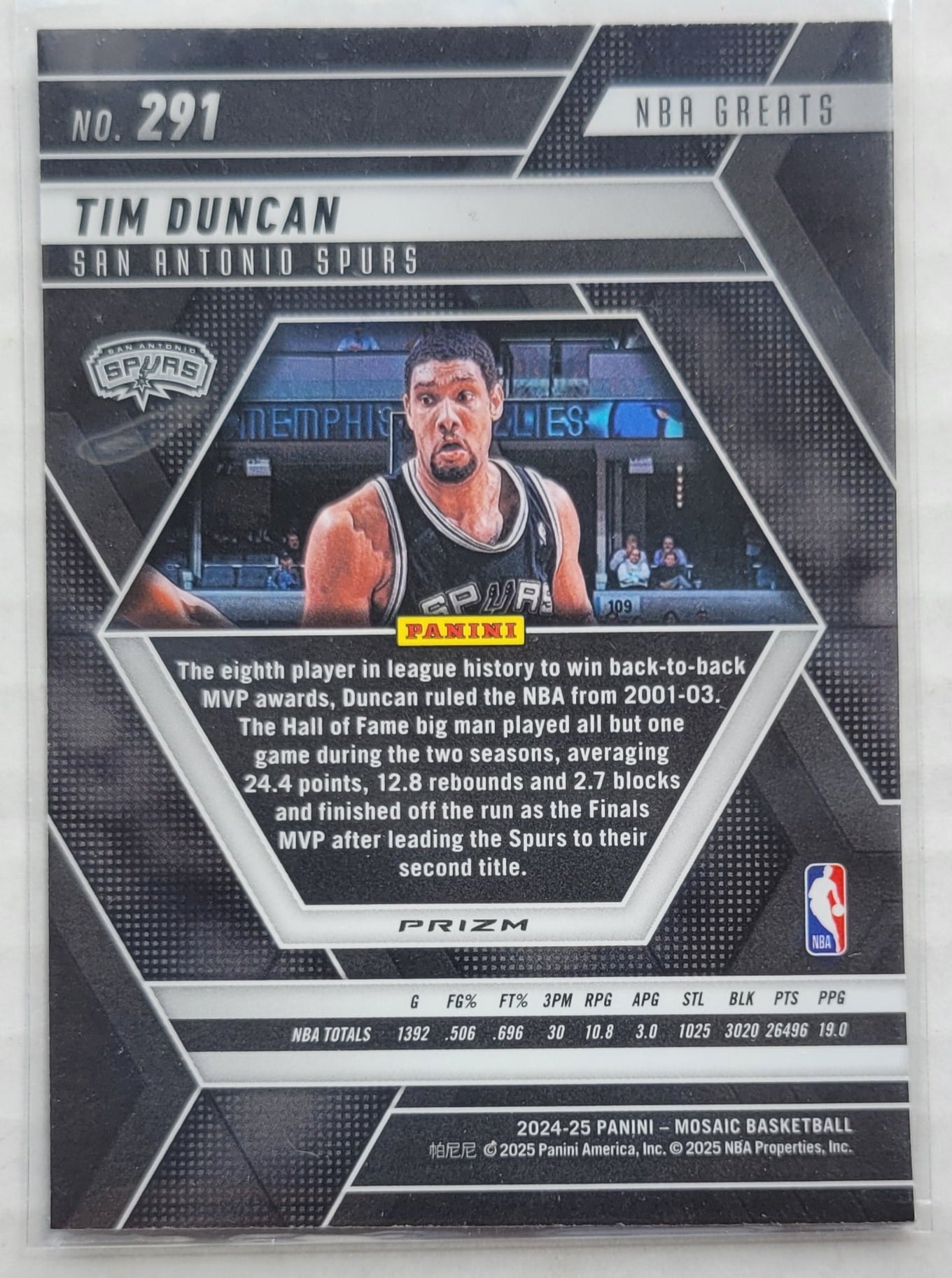Tim Duncan - 2024-25 Panini Mosaic Mosaic #291 Greats