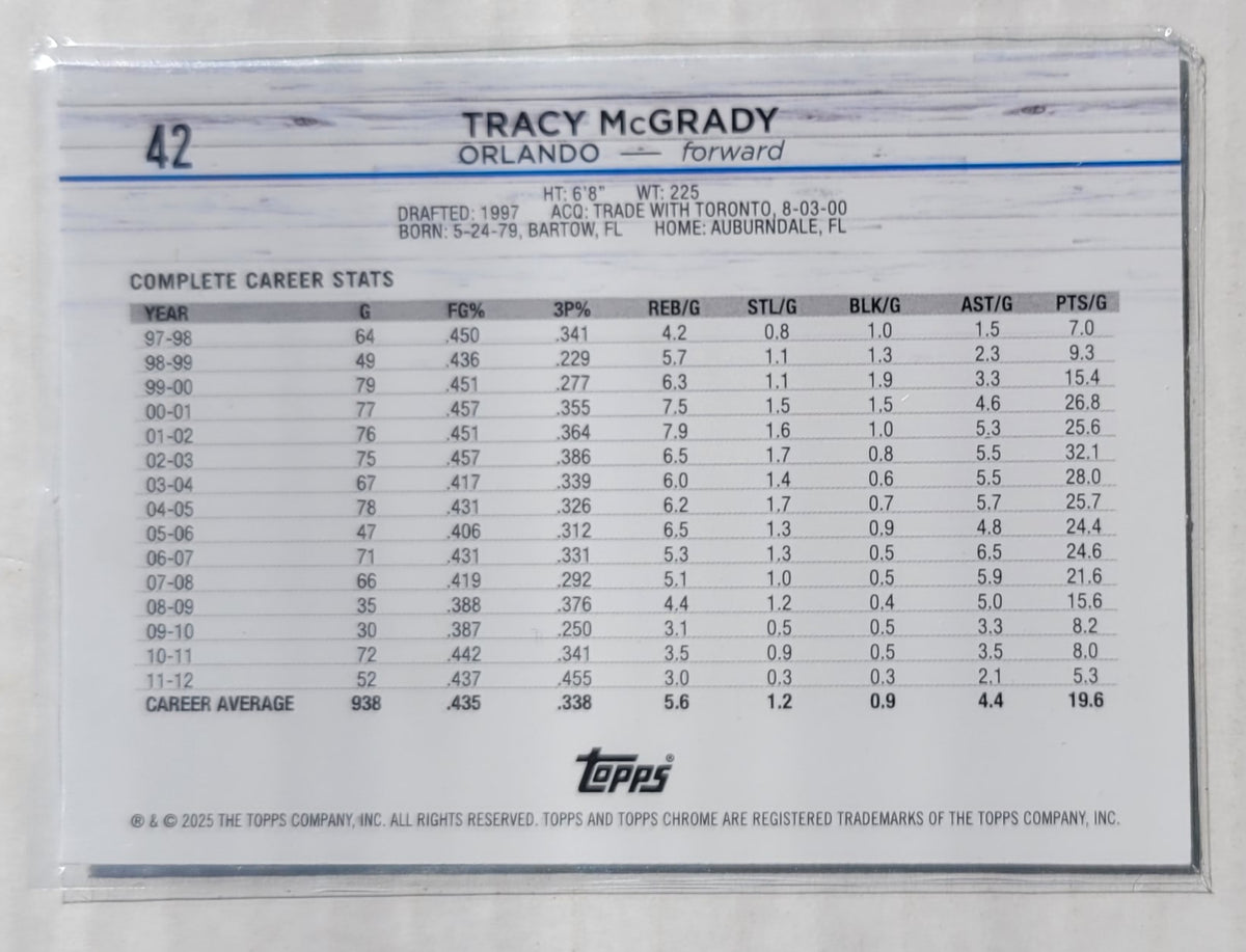 Tracy McGrady - 2024-25 Topps Chrome Topps Green Refractors #42