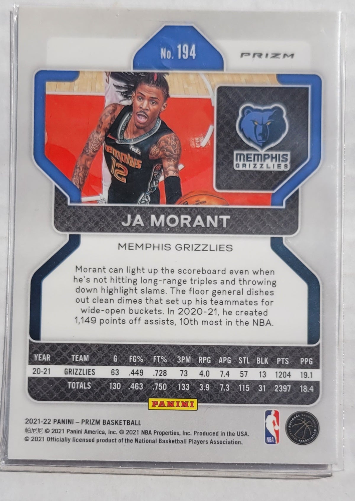 Ja Morant - 2021-22 Panini Prizm Prizms Red Ice #194