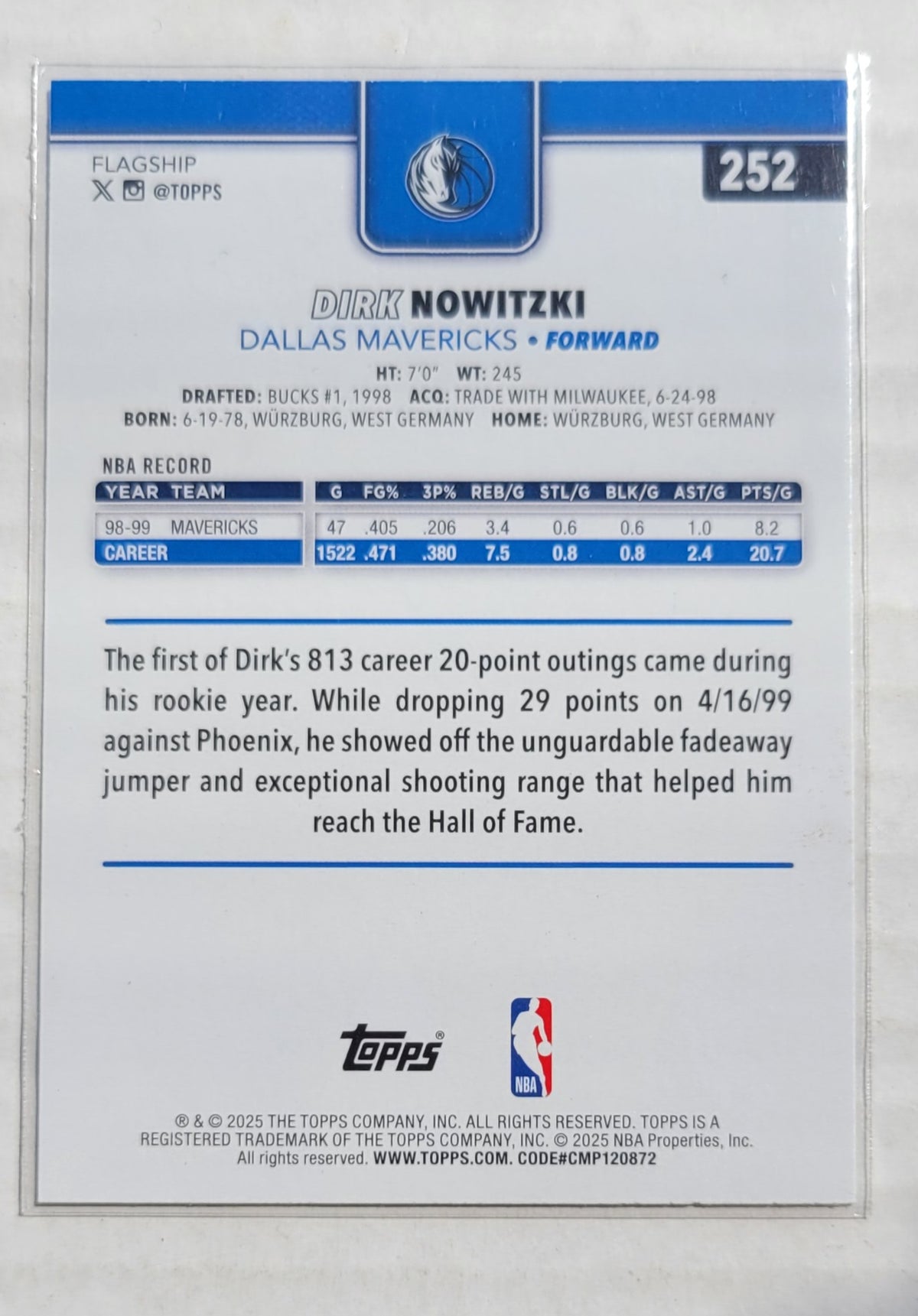 Dirk Nowitzki - 2025-26 Topps Season Tip Off #252