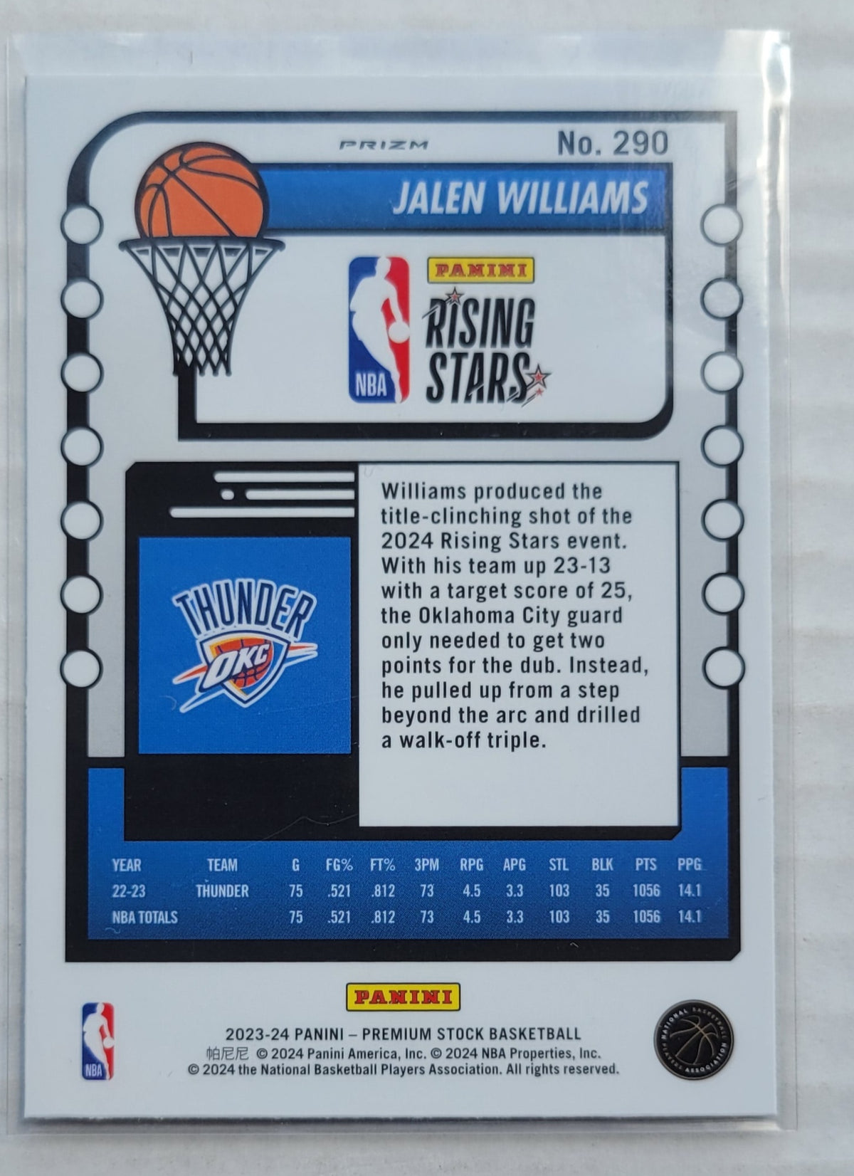Jalen Williams - 2023-24 Hoops Premium Stock Silver Prizm #290 RS