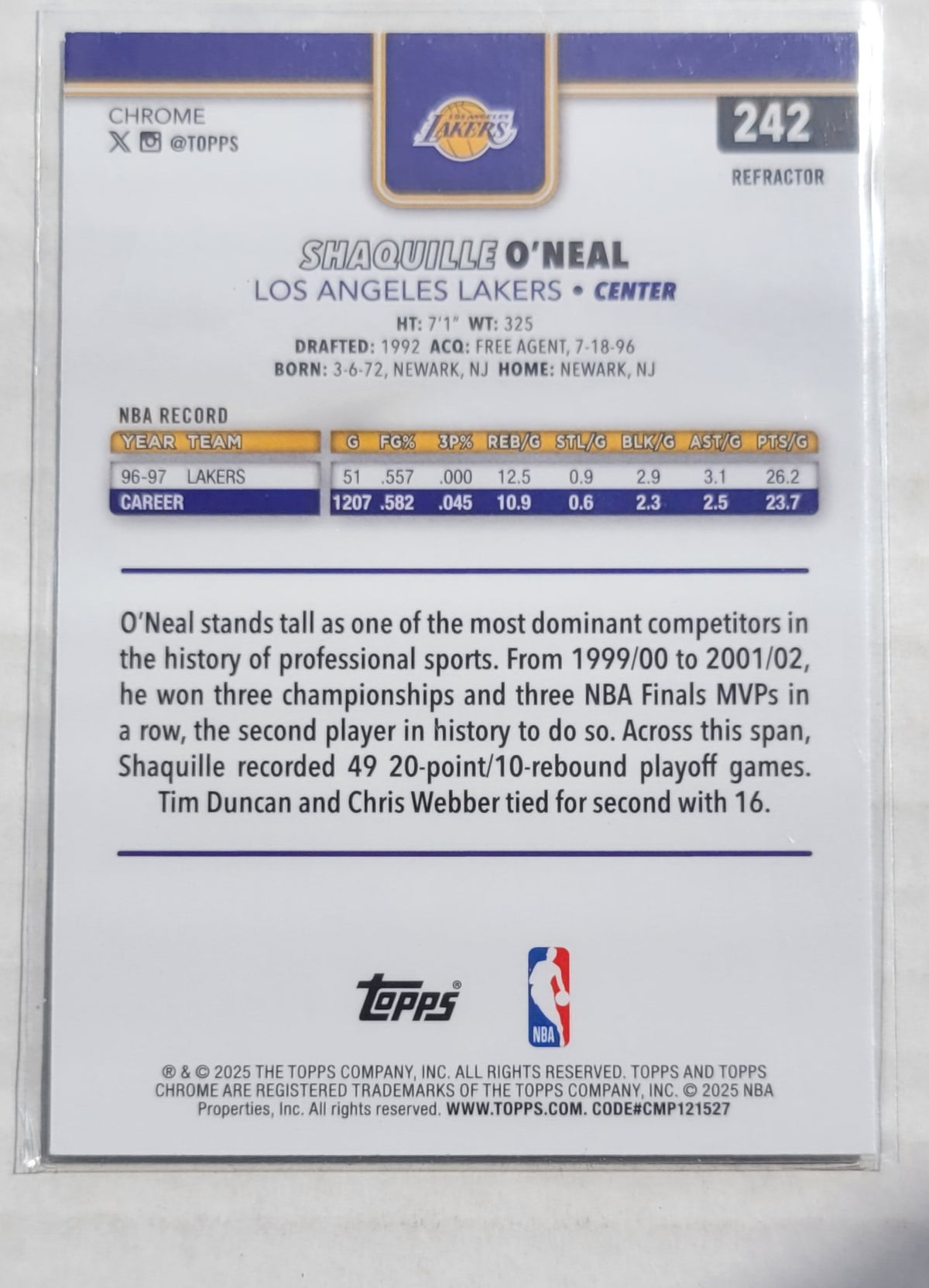 Shaquille O'Neal - 2025-26 Topps Chrome Refractors #242
