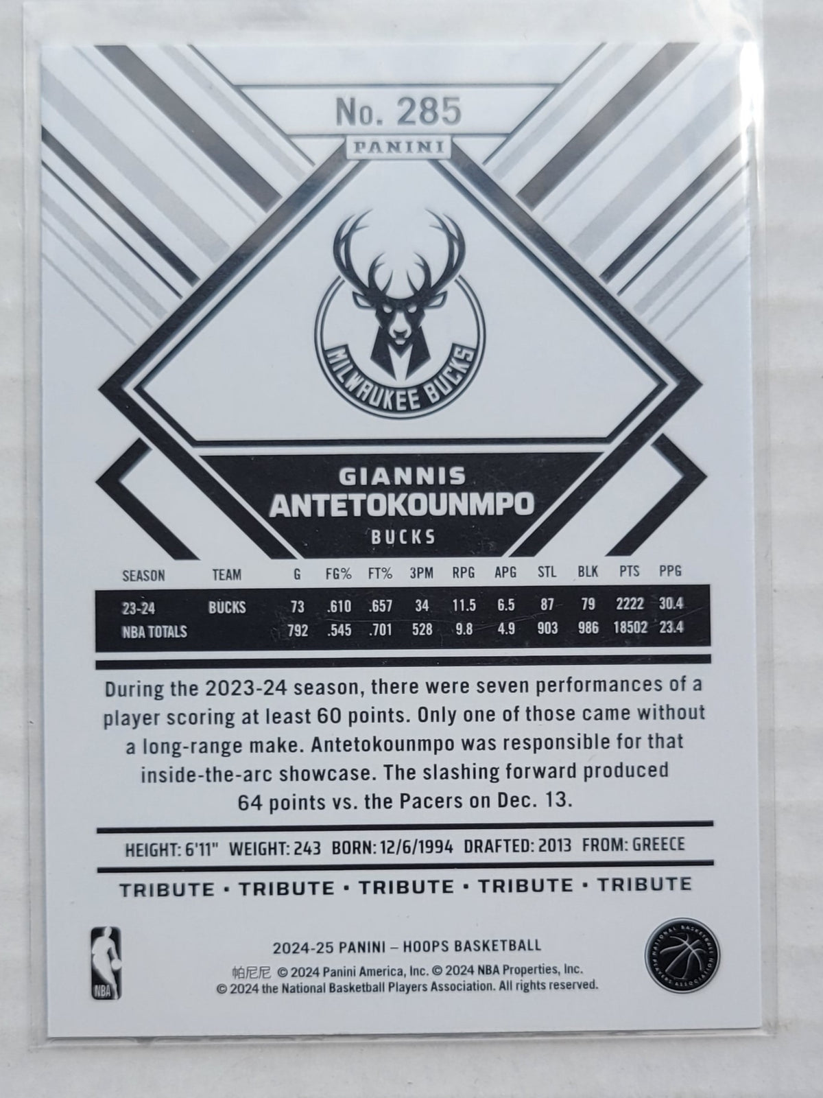 Giannis Antetokounmpo - 2024-25 Hoops Texture #285