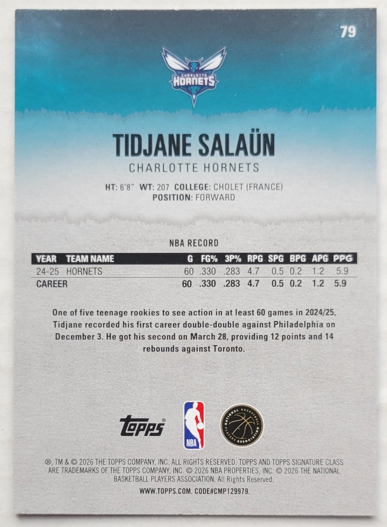 Tidjane Salaun - 2025-26 Topps Signature Class #79