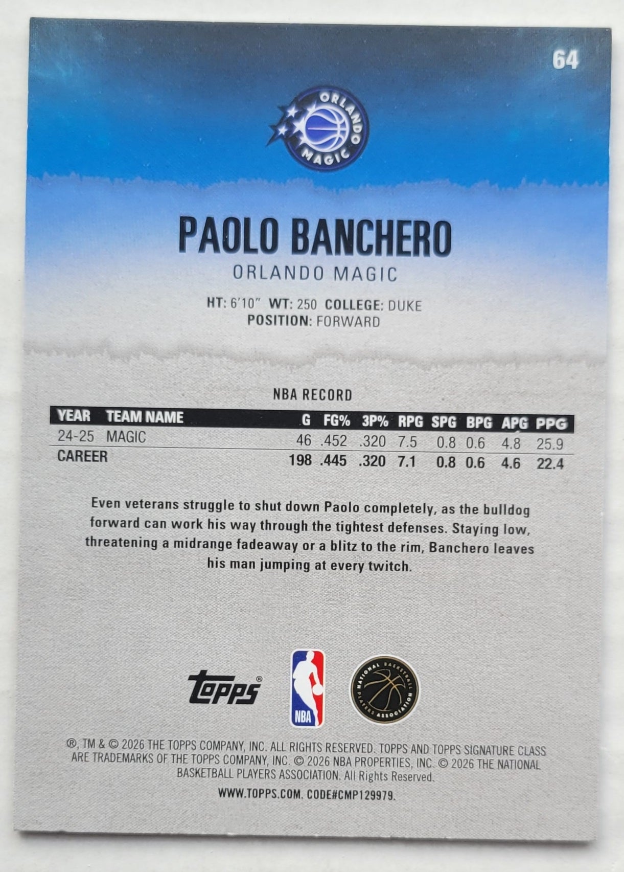 Paolo Banchero - 2025-26 Topps Signature Class #64