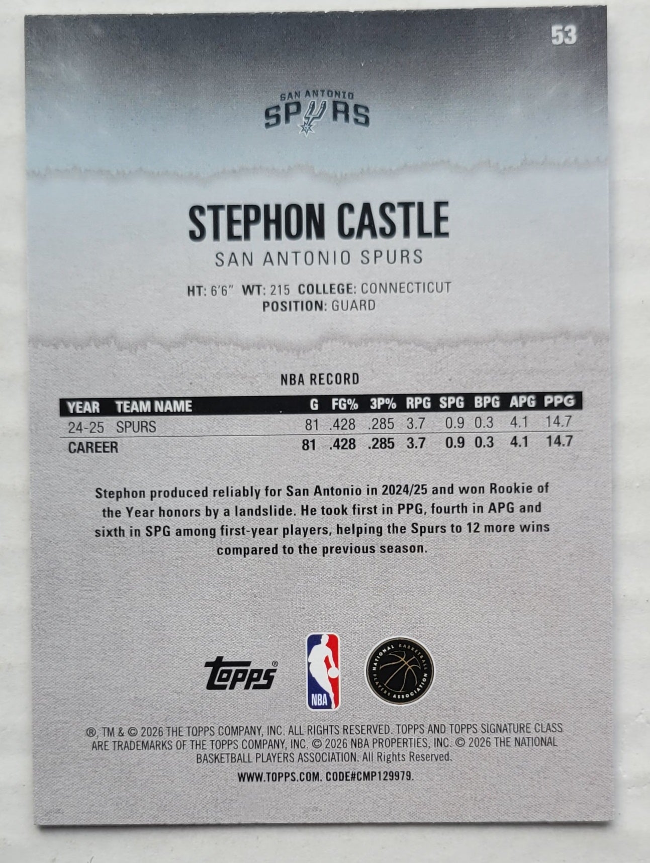 Stephon Castle - 2025-26 Topps Signature Class #53