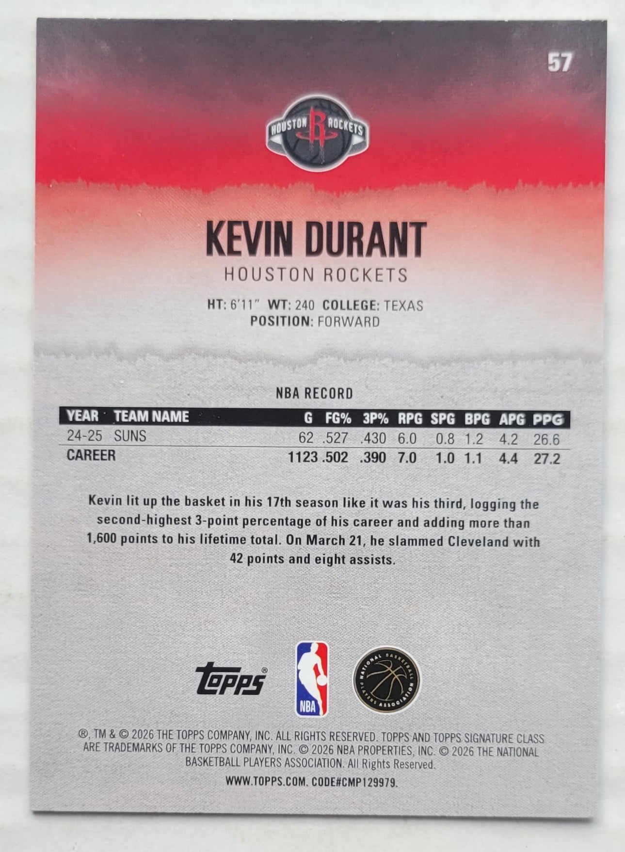 Kevin Durant - 2025-26 Topps Signature Class #57
