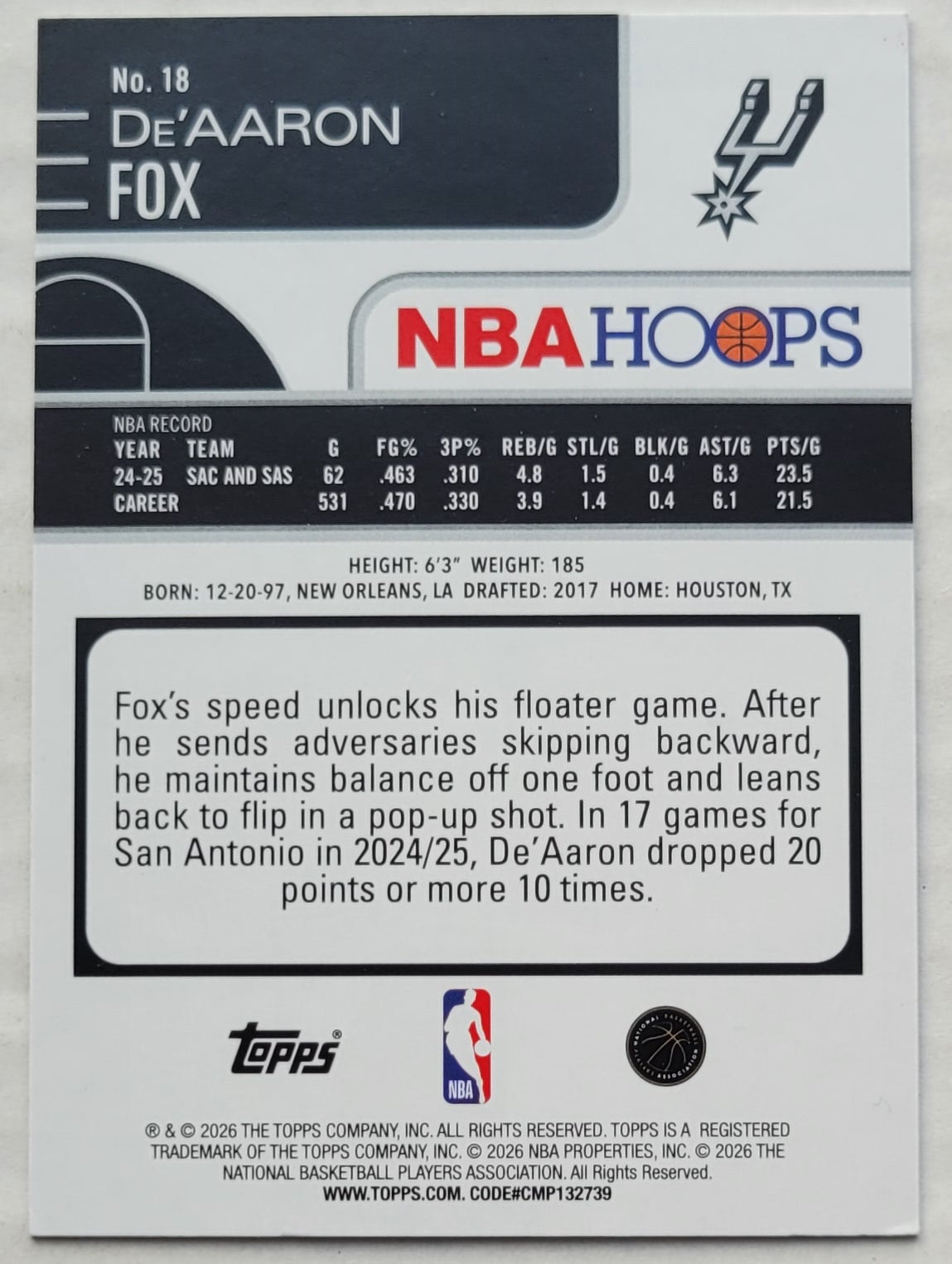 De'Aaron Fox - 2025-26 Hoops #18