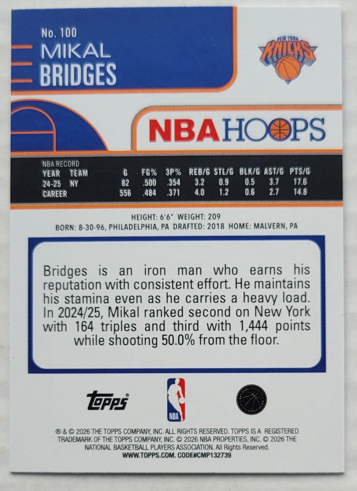 Mikal Bridges - 2025-26 Hoops #100
